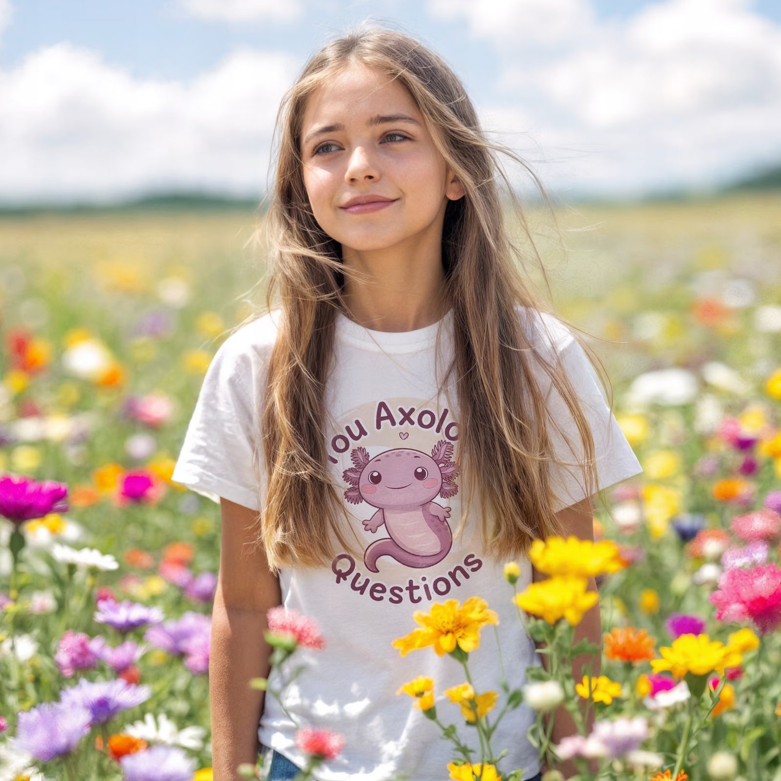 T-shirt dziecięcy biały Aksolotl Axolotl Różowy Uśmiech Gra r. 116