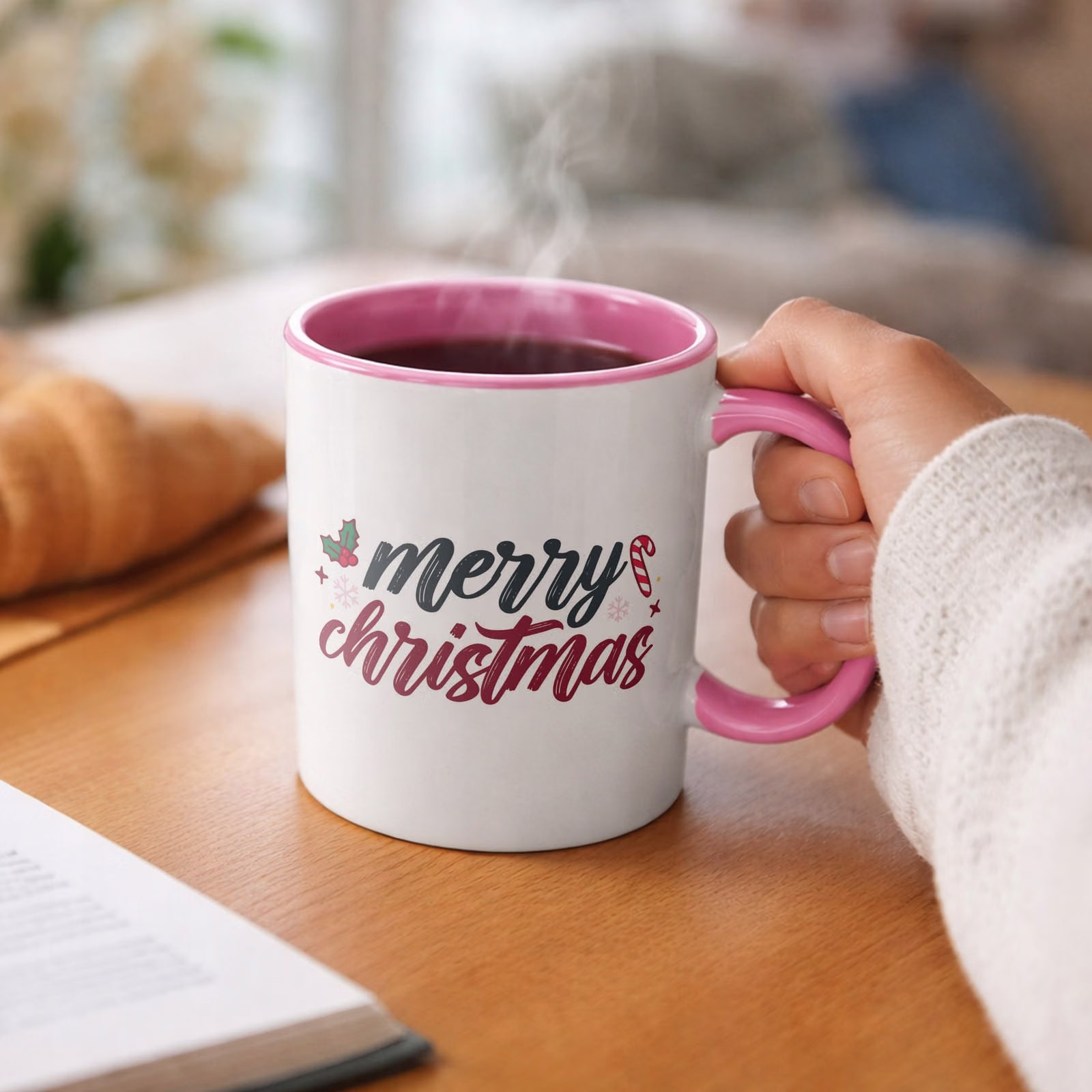 Kubek Różowy z Nadrukiem Boże Narodzenie Mikołajki Merry Christmas Prezent