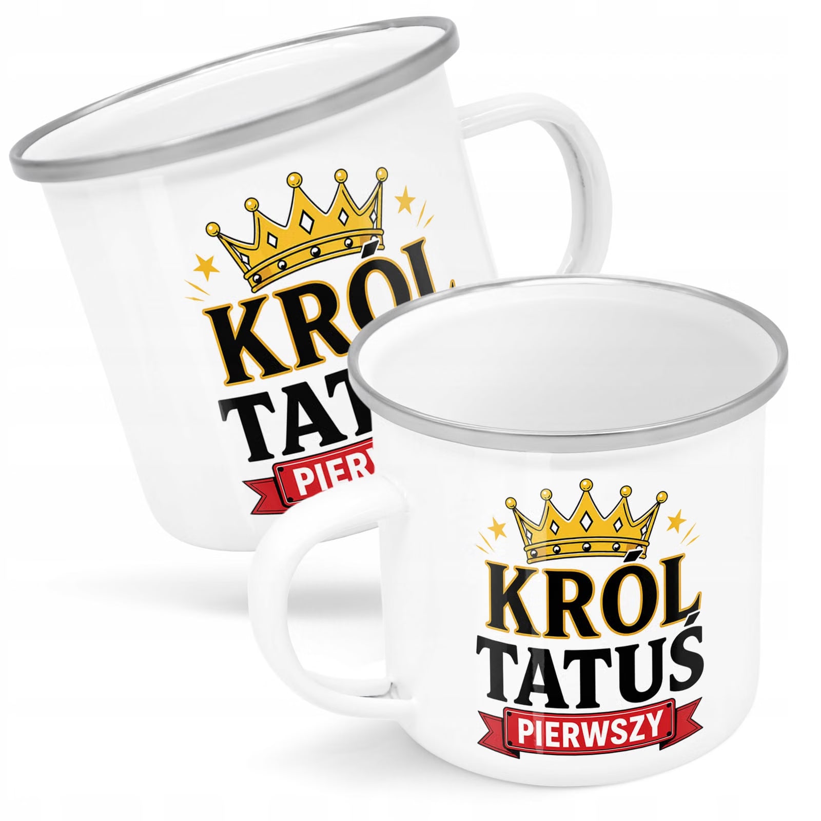 Kubek Emaliowany pomysł dla taty Dzień Ojca z Nadrukiem Biały Metalowy