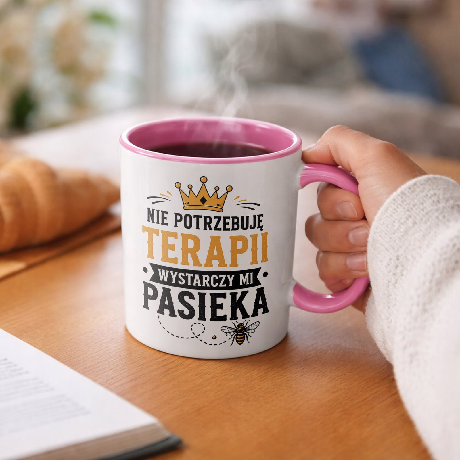 Różowy Kubek z nadrukiem Dla Pszczelarza Szef Pasieki Upominek Prezent