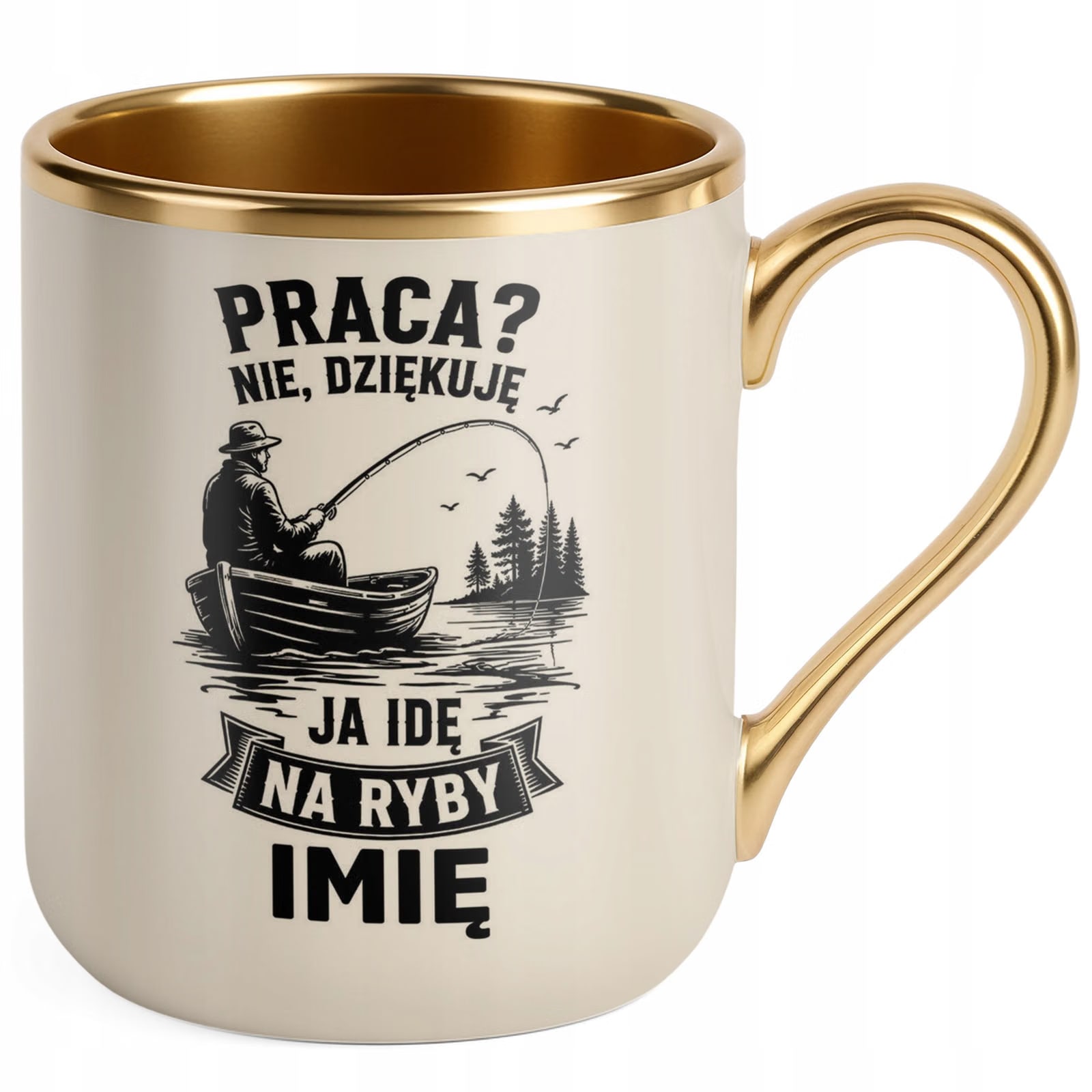 Kubek Personalizowany z nadrukiem Premium Złoty Ecru Dla Wędkarza Prezent