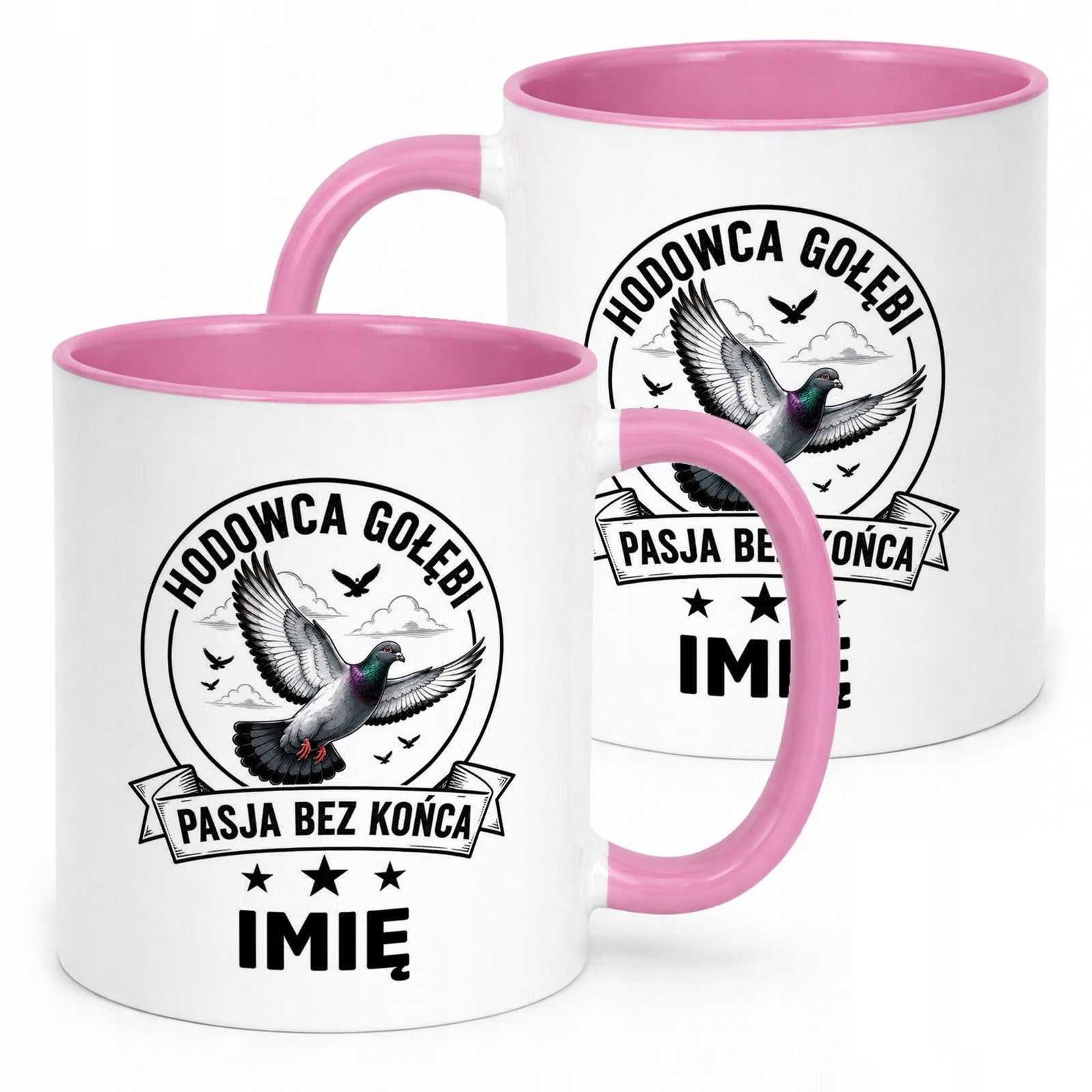Różowy Kubek Personalizowany z nadrukiem Dla Gołębiarza Upominek Prezent