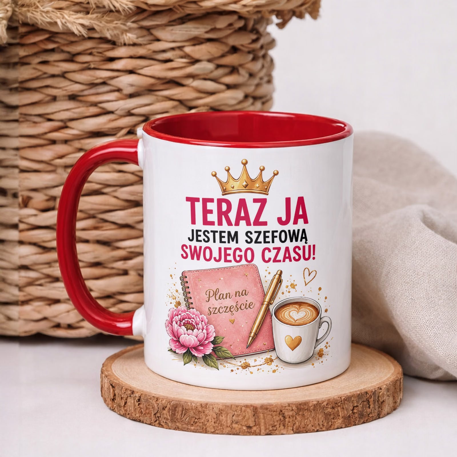 Kubek Czerwony z nadrukiem Emerytura Dla Emerytki Upominek Prezent