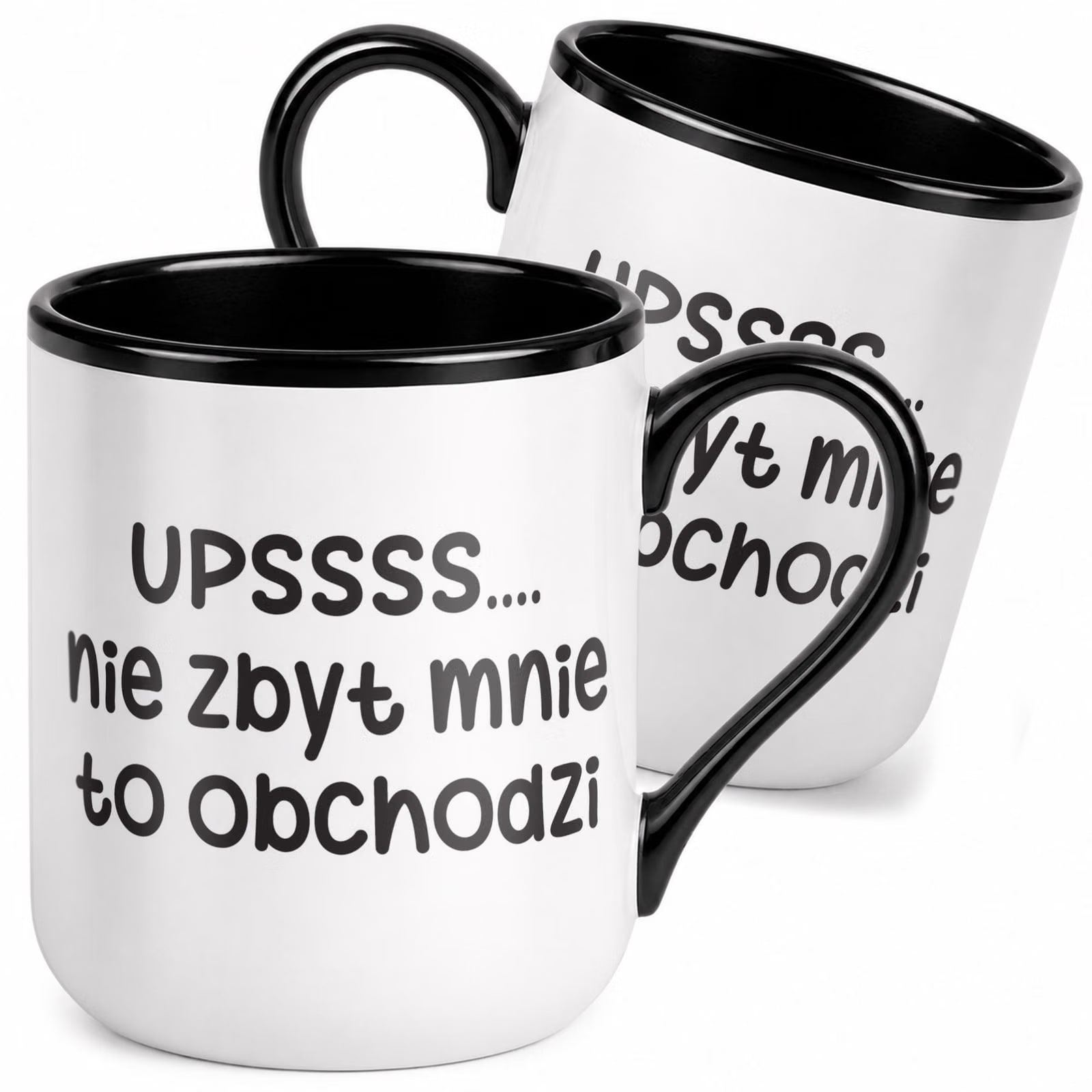 Kubek z nadrukiem Premium Czarny UPS Niezbyt Mnie To Obchodzi Prezent