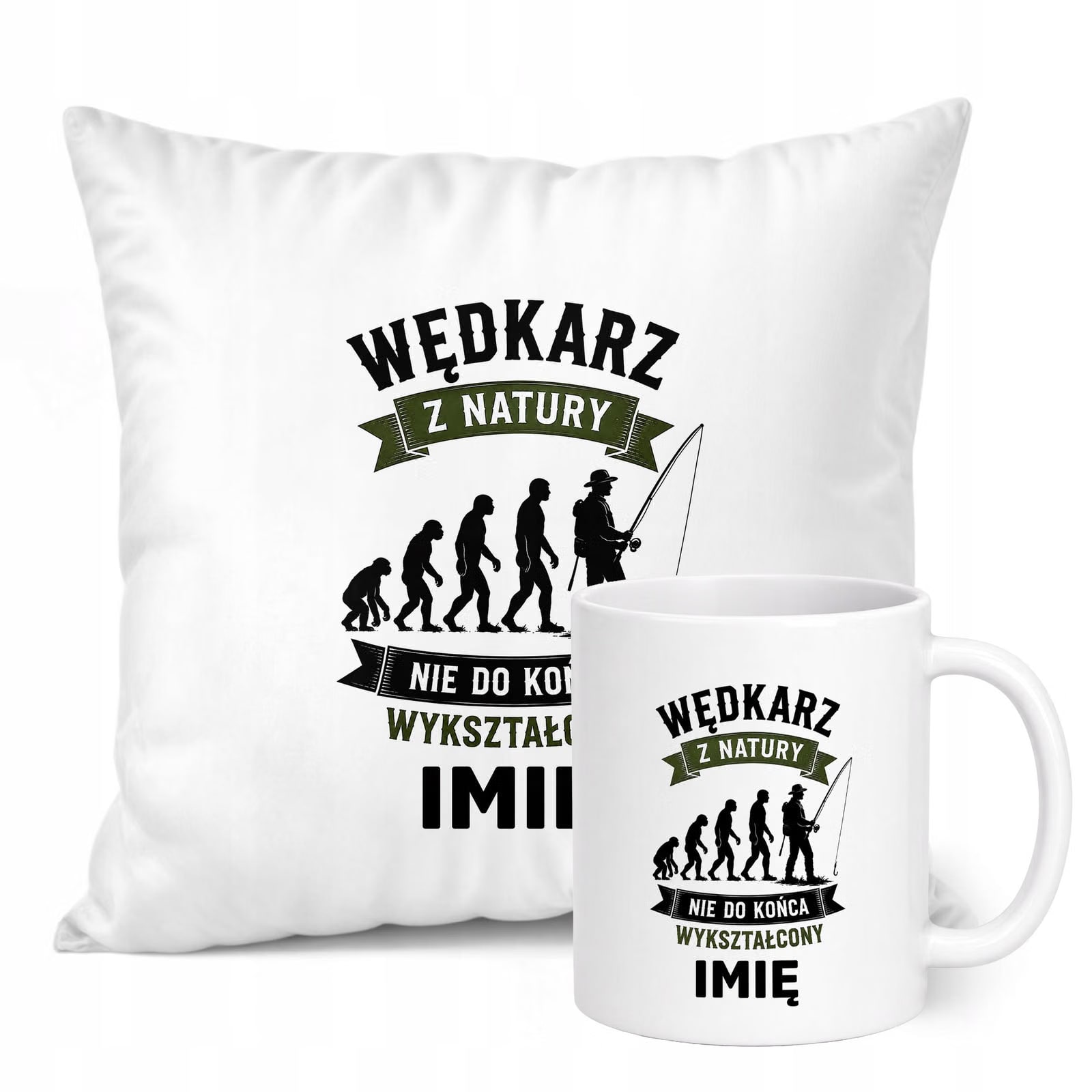 Zestaw Personalizowany Kubek Biały Poduszka Z Nadrukiem Dla Wędkarza