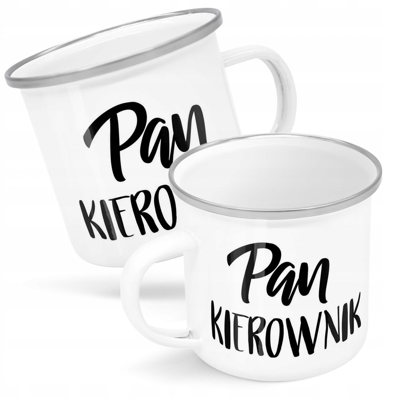 Kubek Emaliowany Pan Kierownik Dla Mężczyzny z Nadrukiem Biały Metalowy
