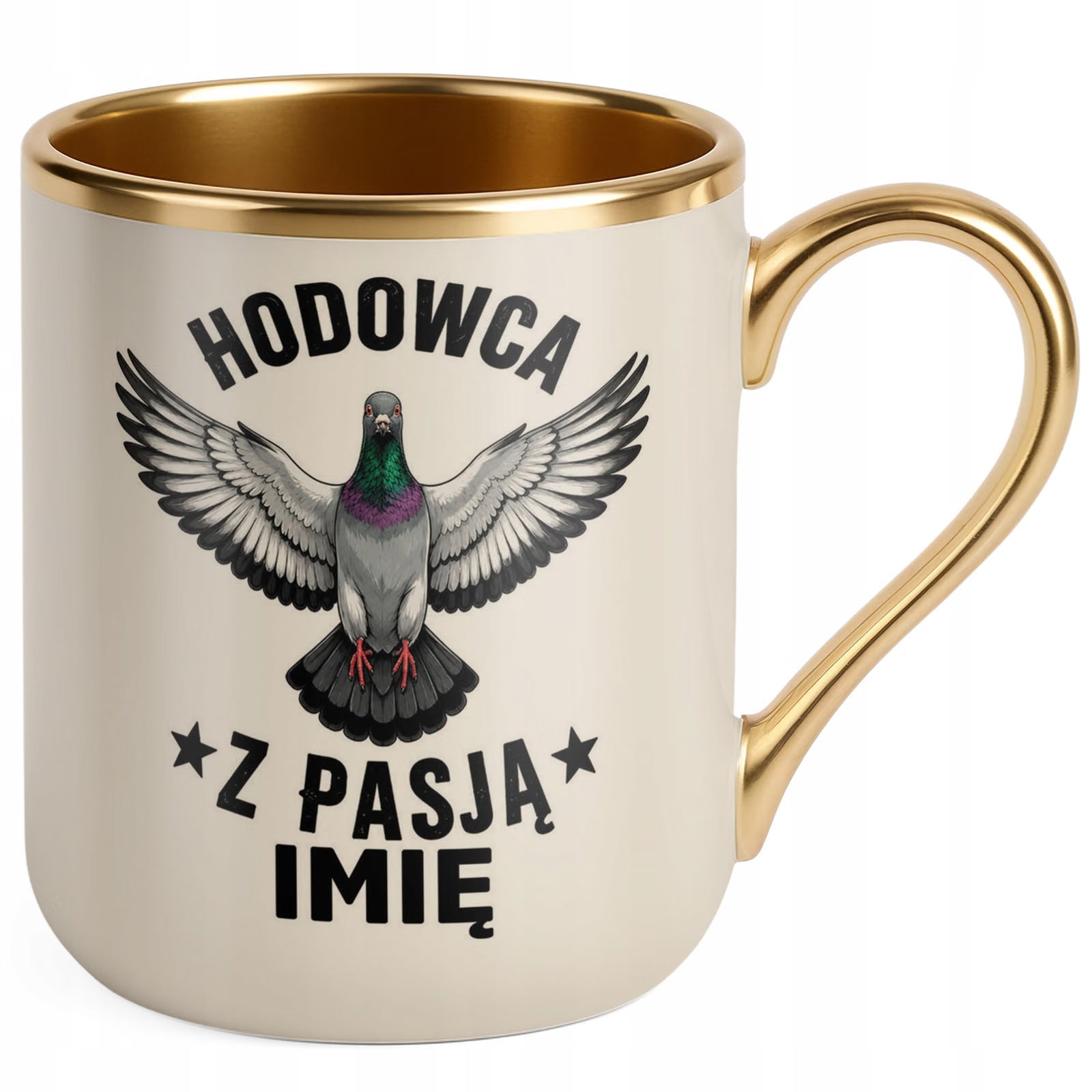 Kubek Personalizowany z nadrukiem Premium Złoty Ecru Dla Gołębiarza Prezent