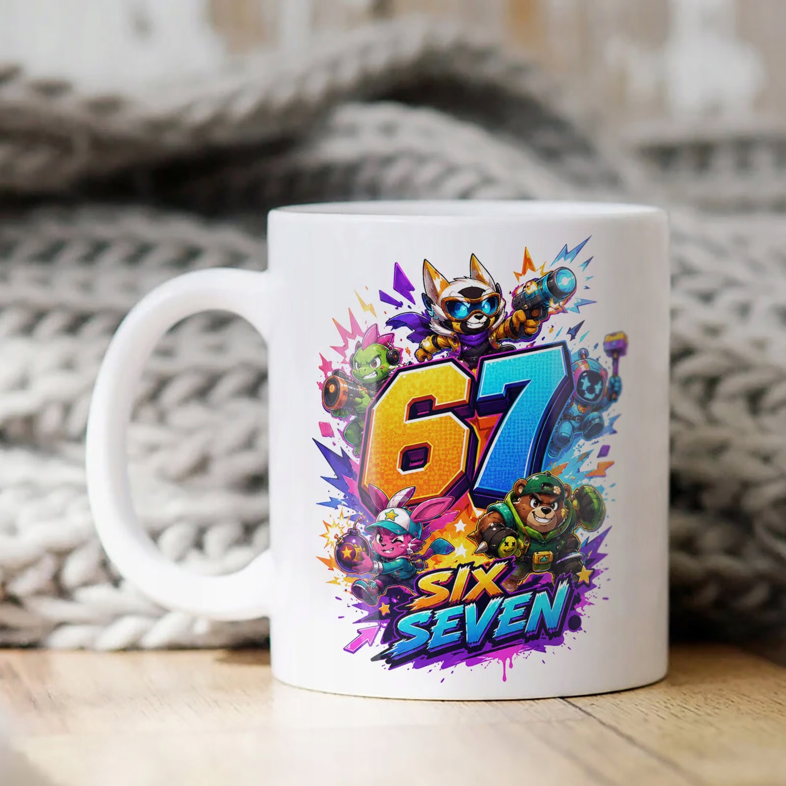 Biały Kubek z nadrukiem 67 SIX SEVEN Dla Dzieci Prezent Upominek