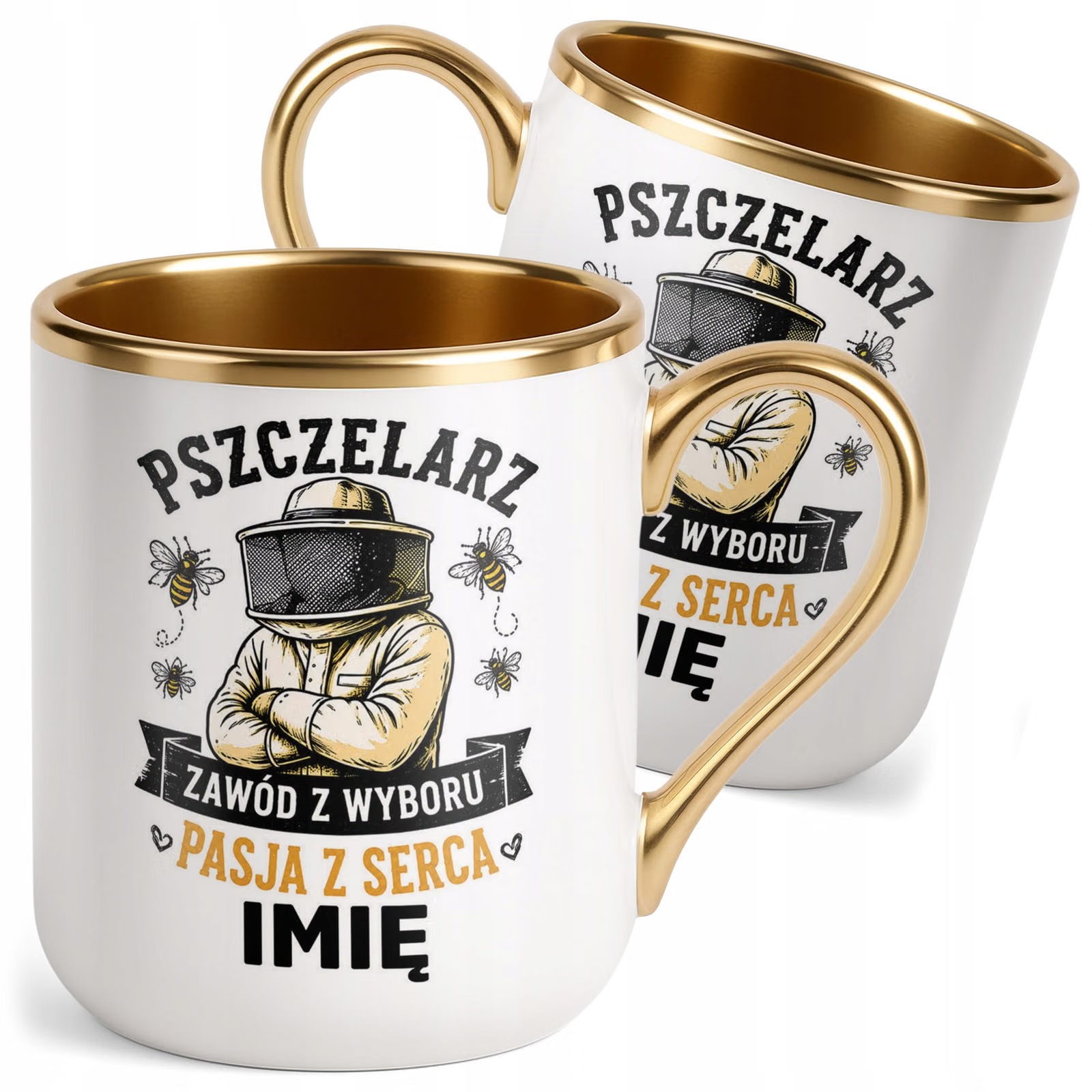 Kubek Personalizowany z nadrukiem Premium Złoty Dla Pszczelarza Prezent