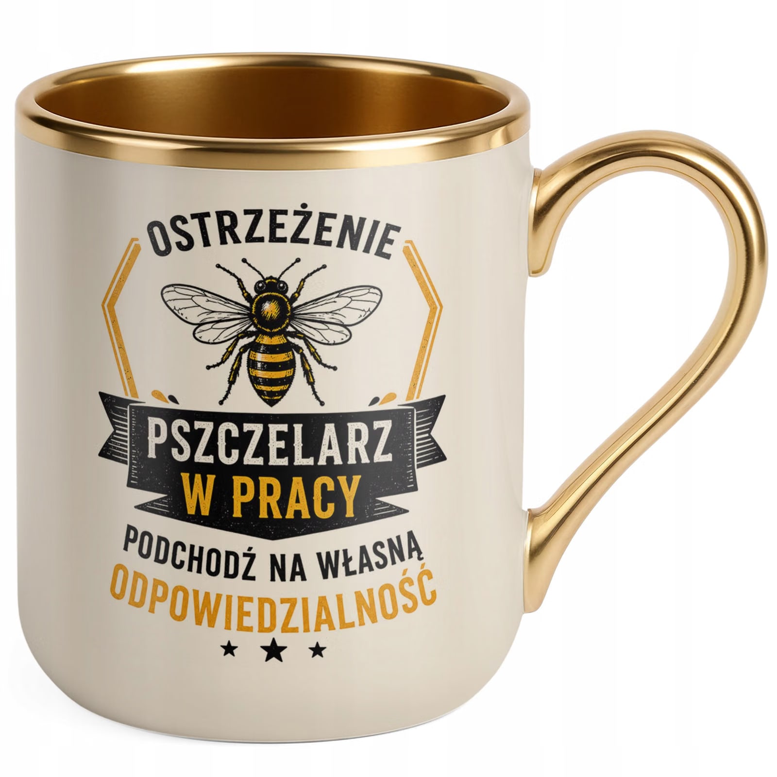 Kubek z nadrukiem Premium Złoty Ecru Dla Pszczelarza Szef Pasieki Prezent