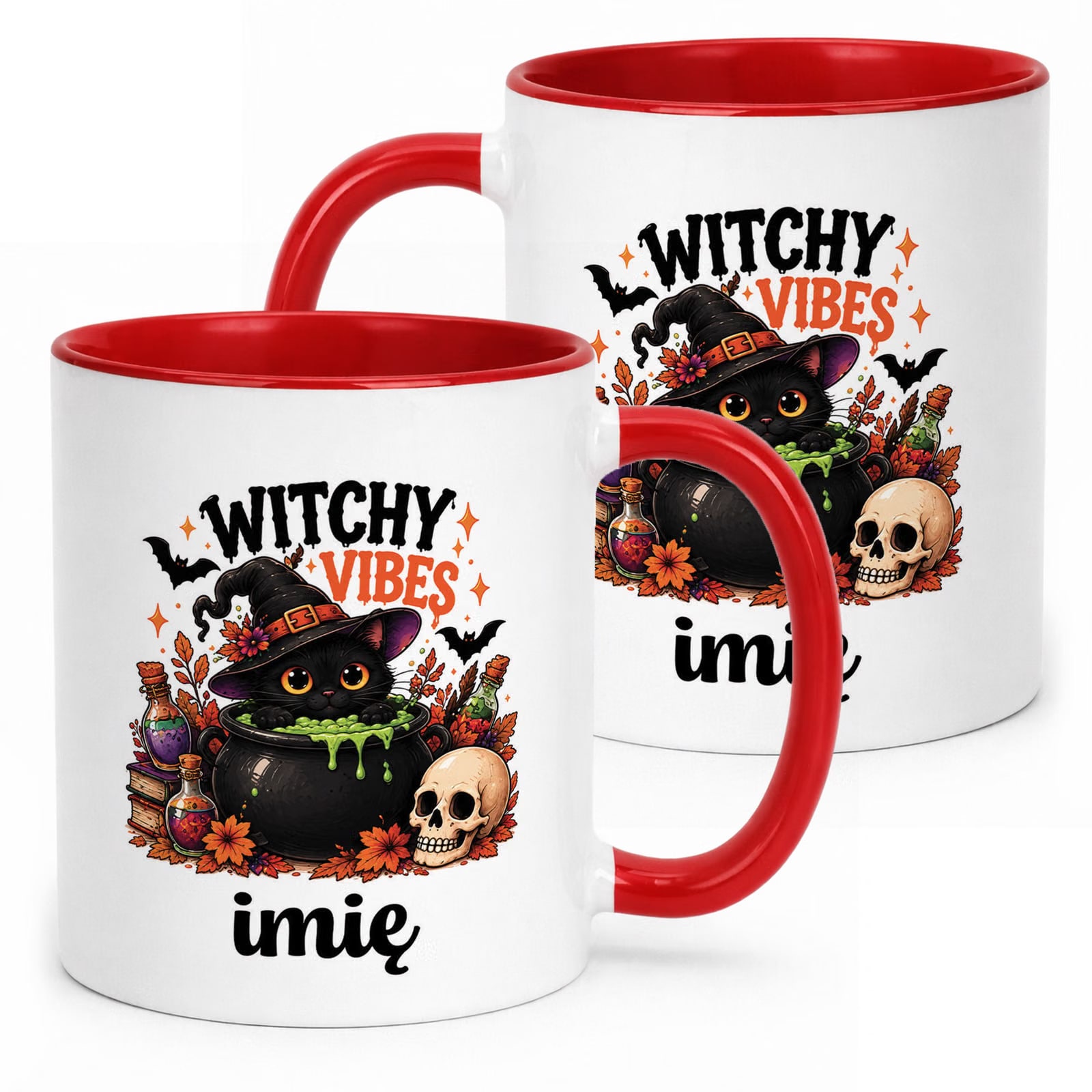 Kubek Czerwony Personalizowany z Nadrukiem Halloween Jesień Prezent