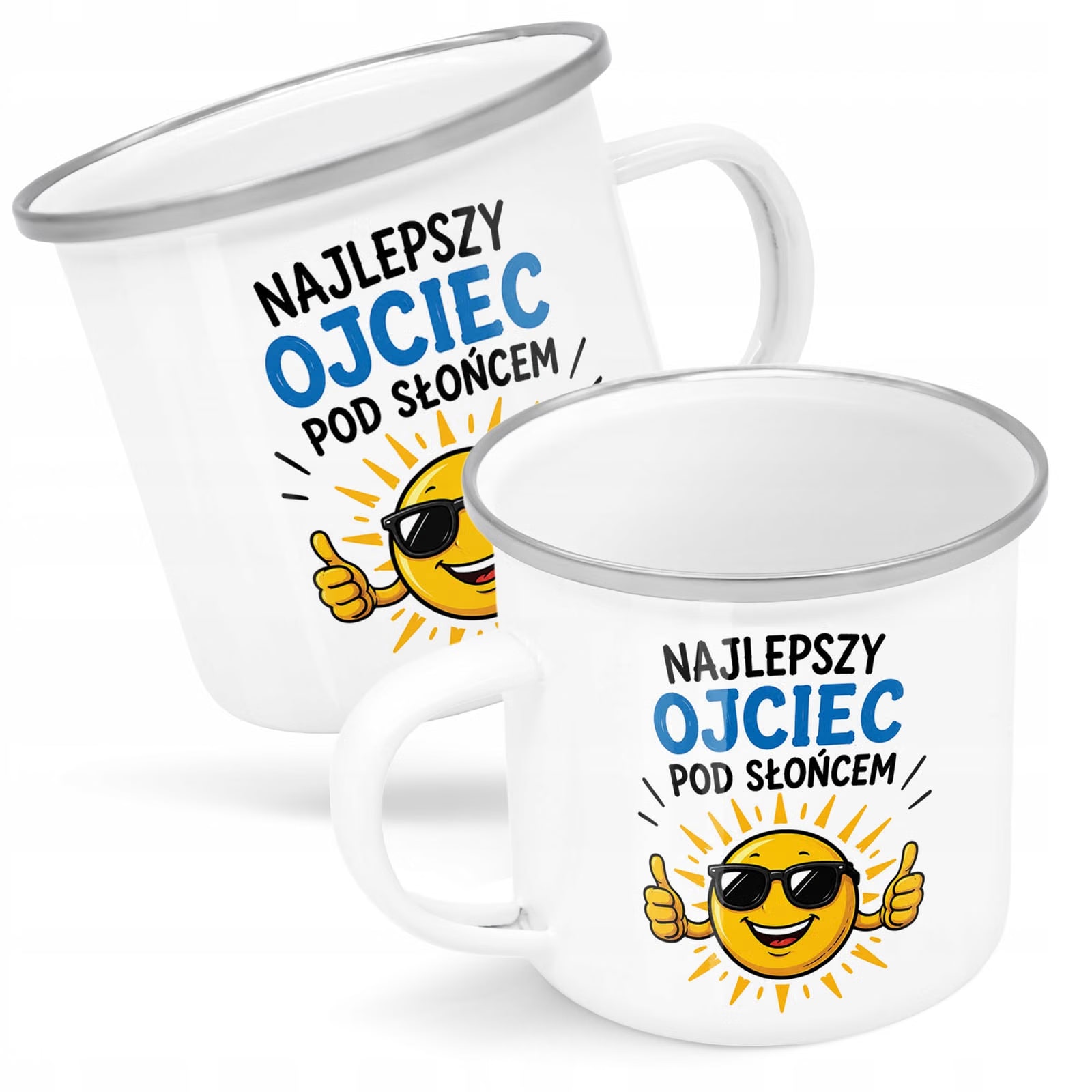 Kubek Emaliowany Dzień Ojca dla taty prezent z Nadrukiem Biały Metalowy