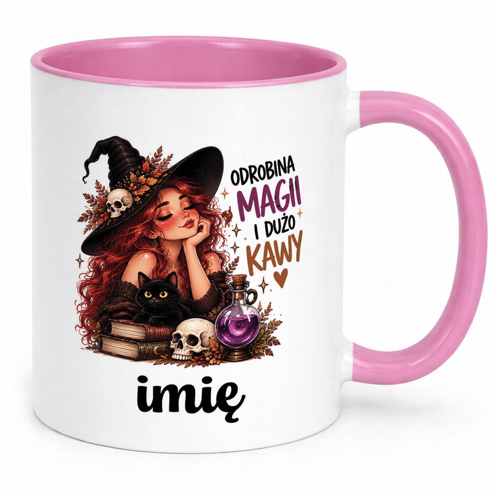 Kubek Różowy Personalizowany z Nadrukiem Dla Kobiet Czarownica Wiedźma