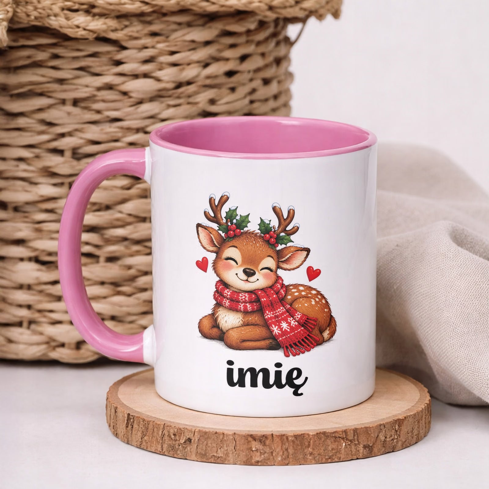 Kubek Różowy Personalizowany z Nadrukiem Boże Narodzenie Święta Prezent