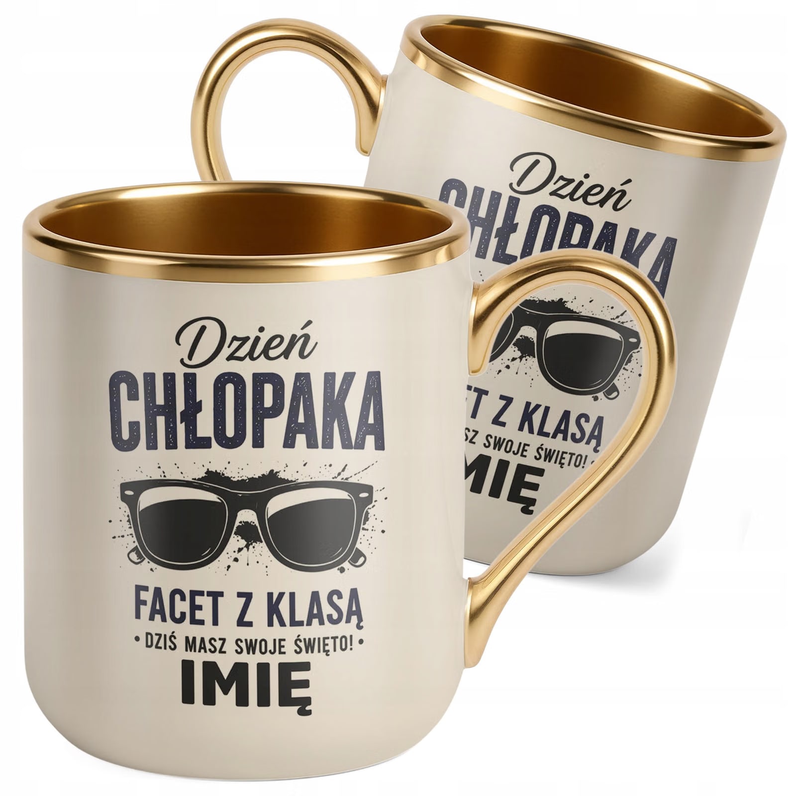 Kubek personalizowany z nadrukiem Premium Złoty Ecru Dzień Chłopaka