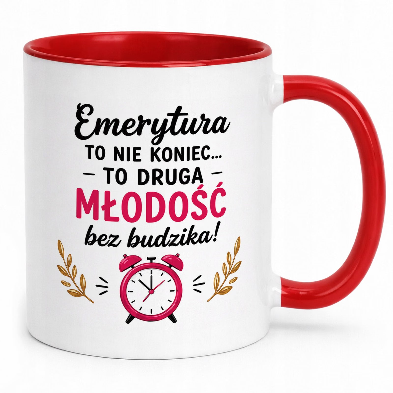 Kubek Czerwony z nadrukiem Emerytura Dla Emerytki Upominek Prezent