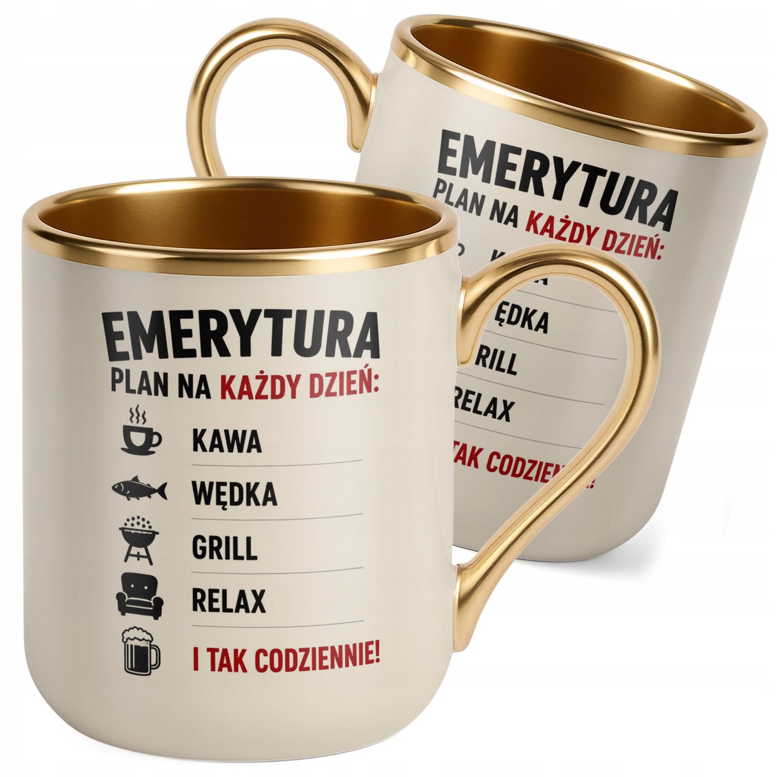 Kubek z nadrukiem Premium Złoty Ecru Emerytura Dla Emeryta Prezent