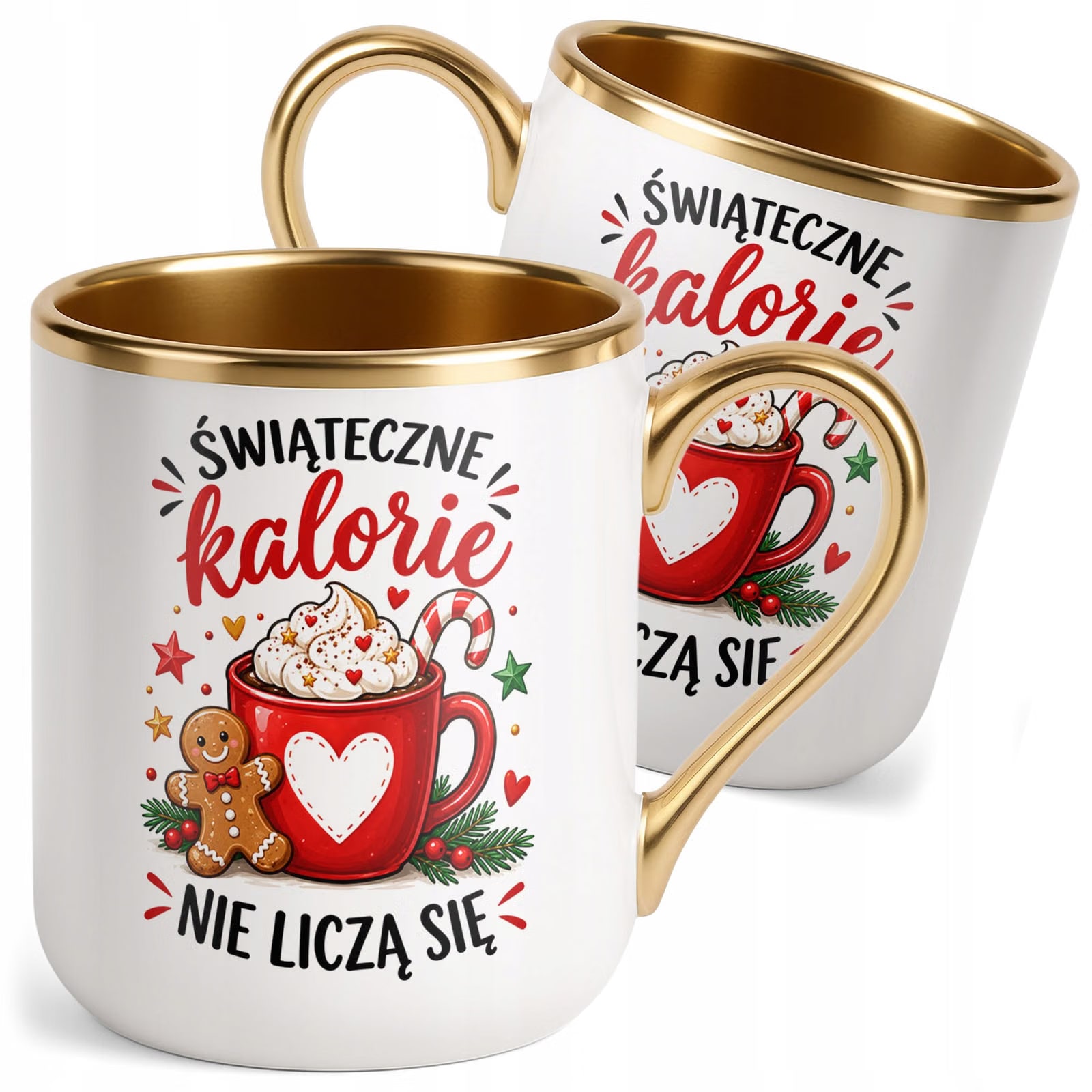 Kubek Premium Złoty Boże Narodzenie Mikołajki Świąteczne Kalorie Prezent
