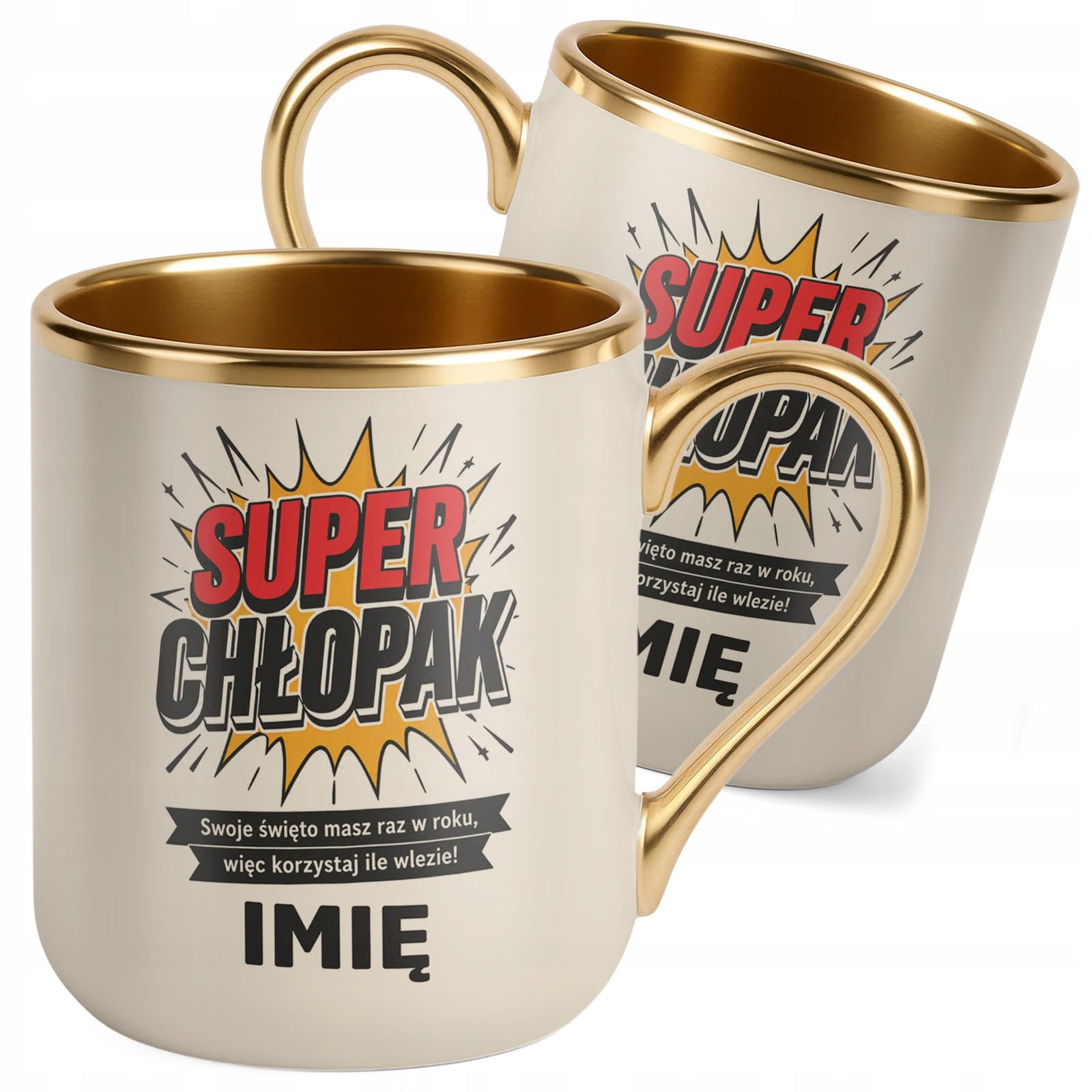 Kubek personalizowany z nadrukiem Premium Złoty Ecru Dzień Chłopaka