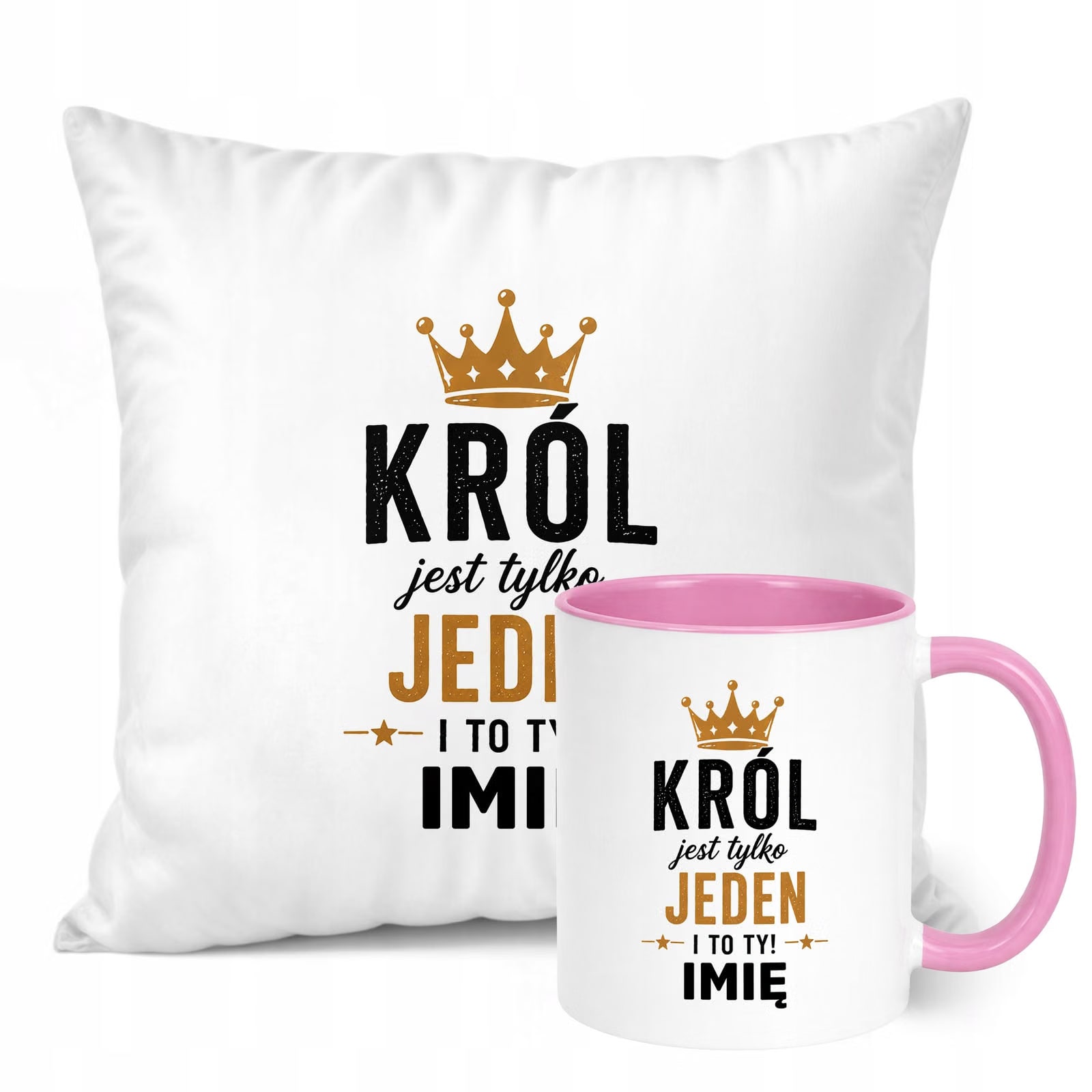 Zestaw Personalizowany Kubek Różowy Poduszka Dzień Chłopaka Z Nadrukiem