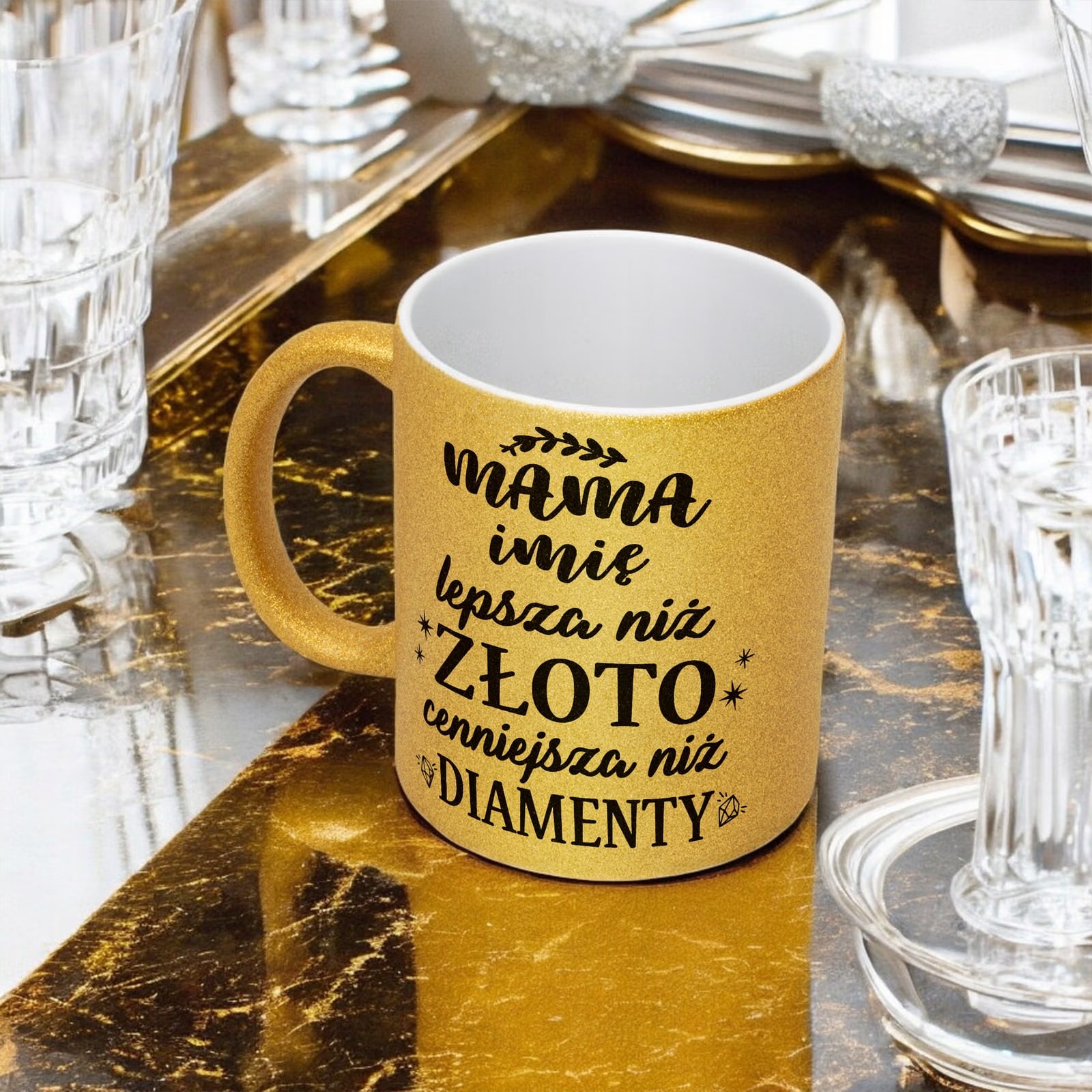 Złoty kubek brokatowy Personalizowany Dzień Matki Dla Mamy Prezent