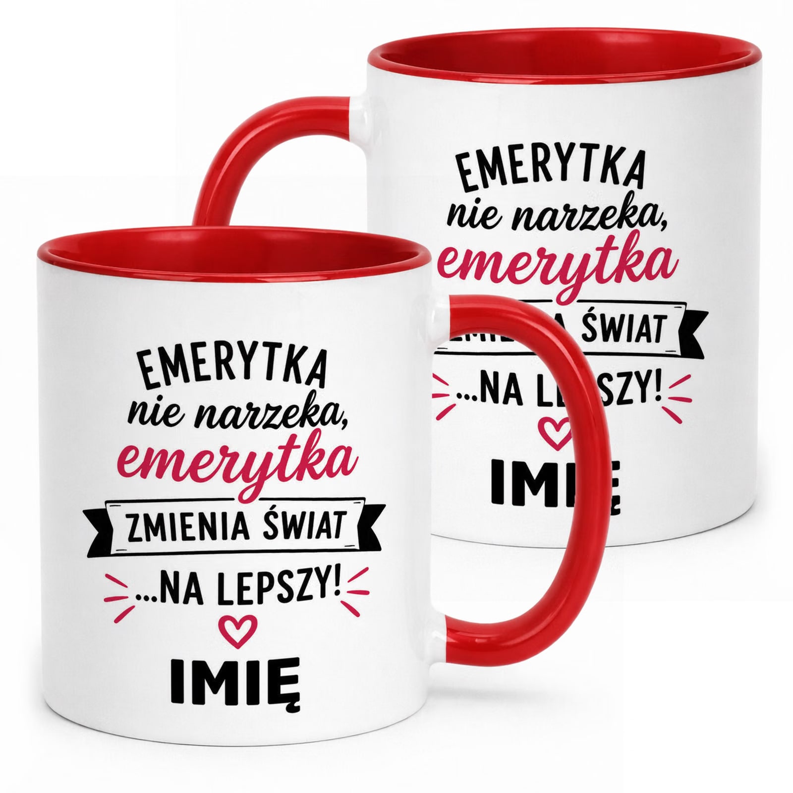 Kubek Czerwony Personalizowany z Nadrukiem Emerytura Dla Emerytki Prezent