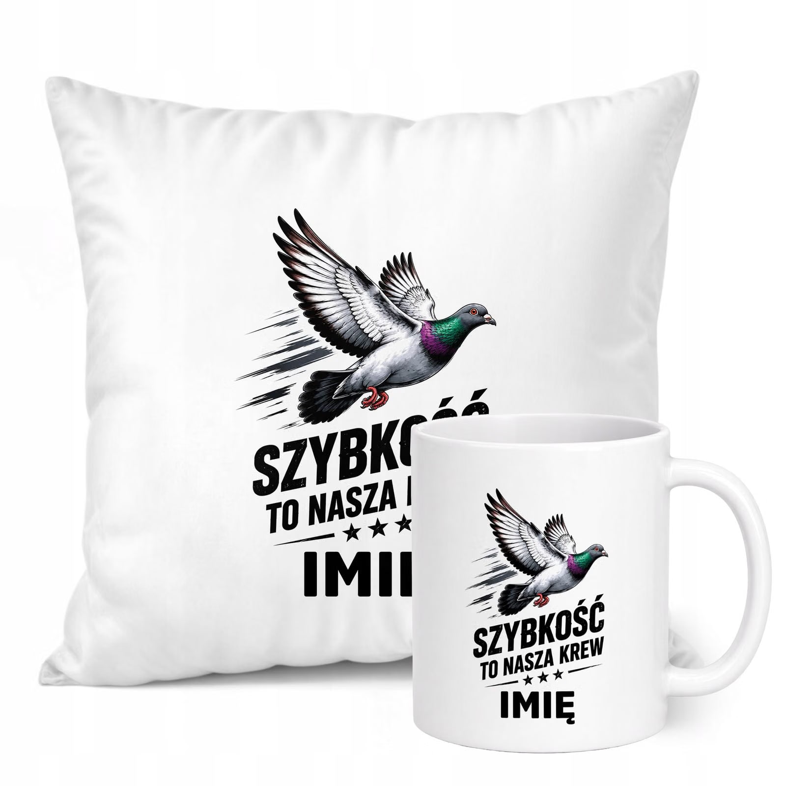 Zestaw Personalizowany Kubek Biały Poduszka Z Nadrukiem Dla Gołębiarza