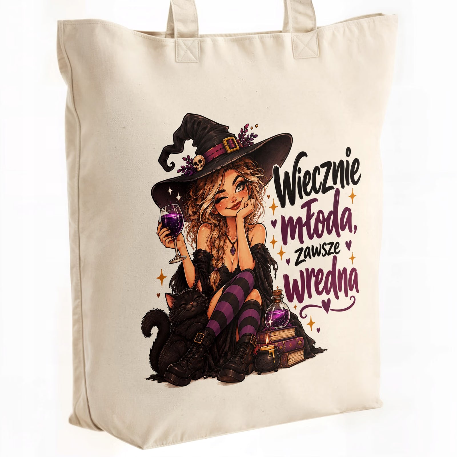 Torba shopper bawełniana premium wiedźma czarownica na zakupy