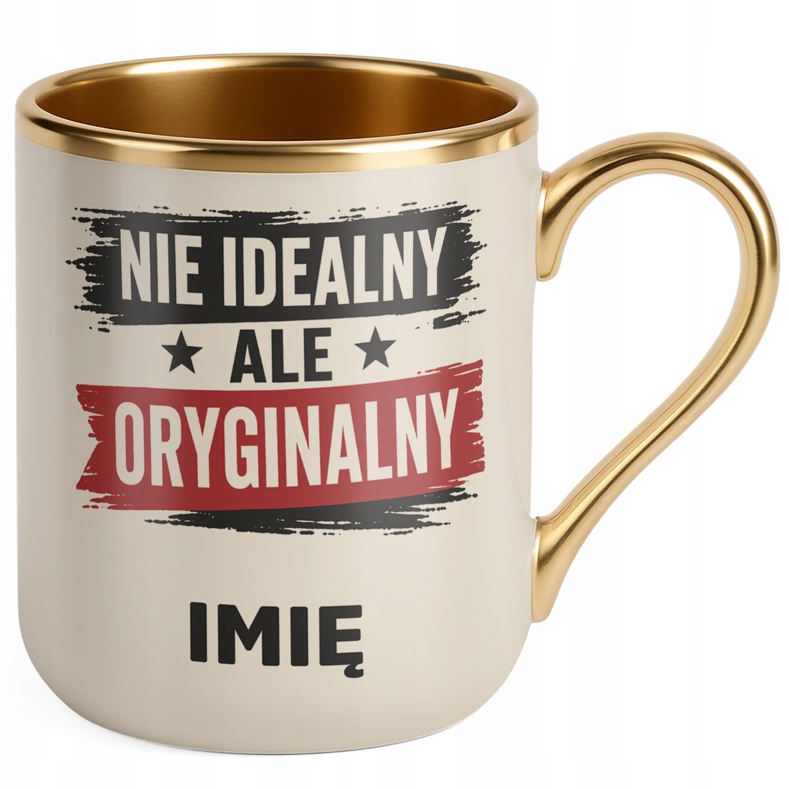 Kubek personalizowany z nadrukiem Premium Złoty Ecru Dzień Chłopaka