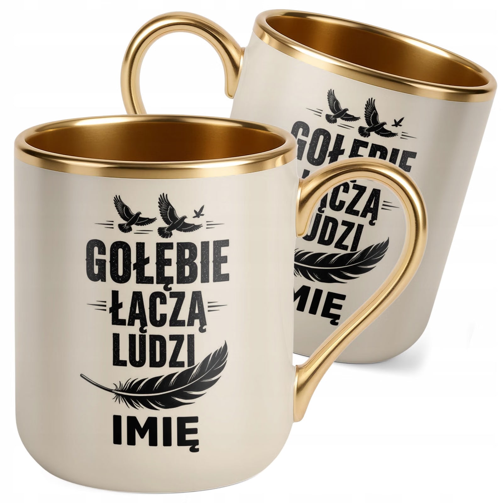 Kubek Personalizowany z nadrukiem Premium Złoty Ecru Dla Gołębiarza Prezent