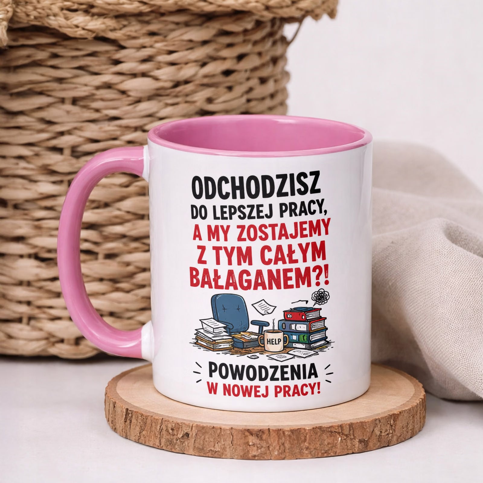 Kubek Różowy z nadrukiem Pożegnanie Odejście z Pracy Upominek Prezent