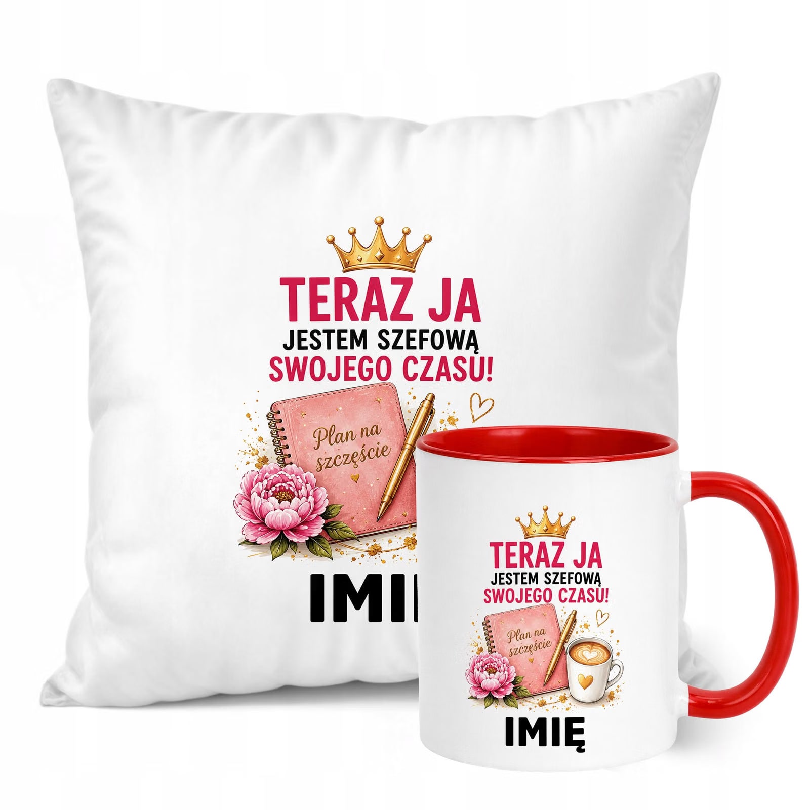 Zestaw Personalizowany Kubek Czerwony Poduszka Emerytura Upominek Prezent
