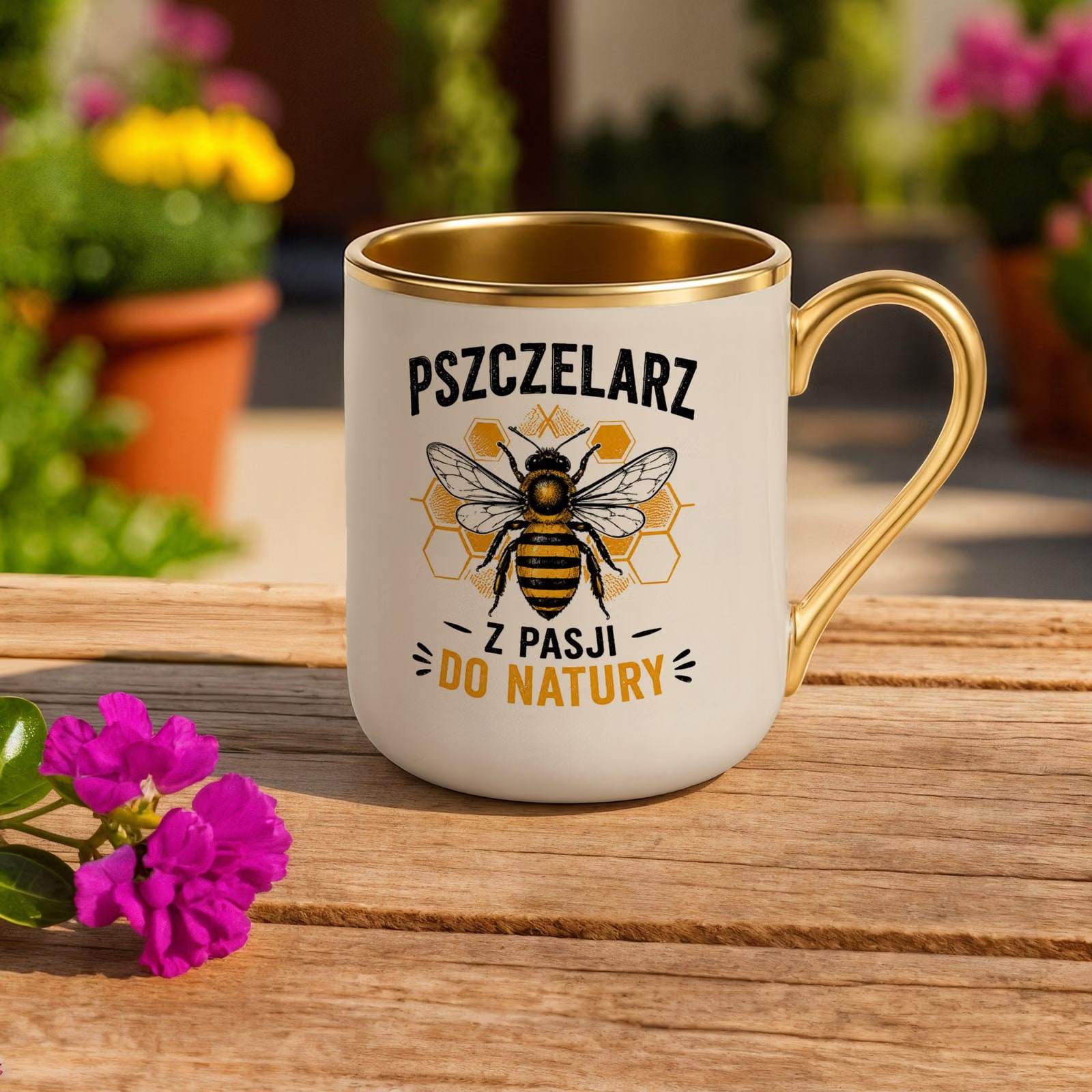 Kubek z nadrukiem Premium Złoty Ecru Dla Pszczelarza Szef Pasieki Prezent