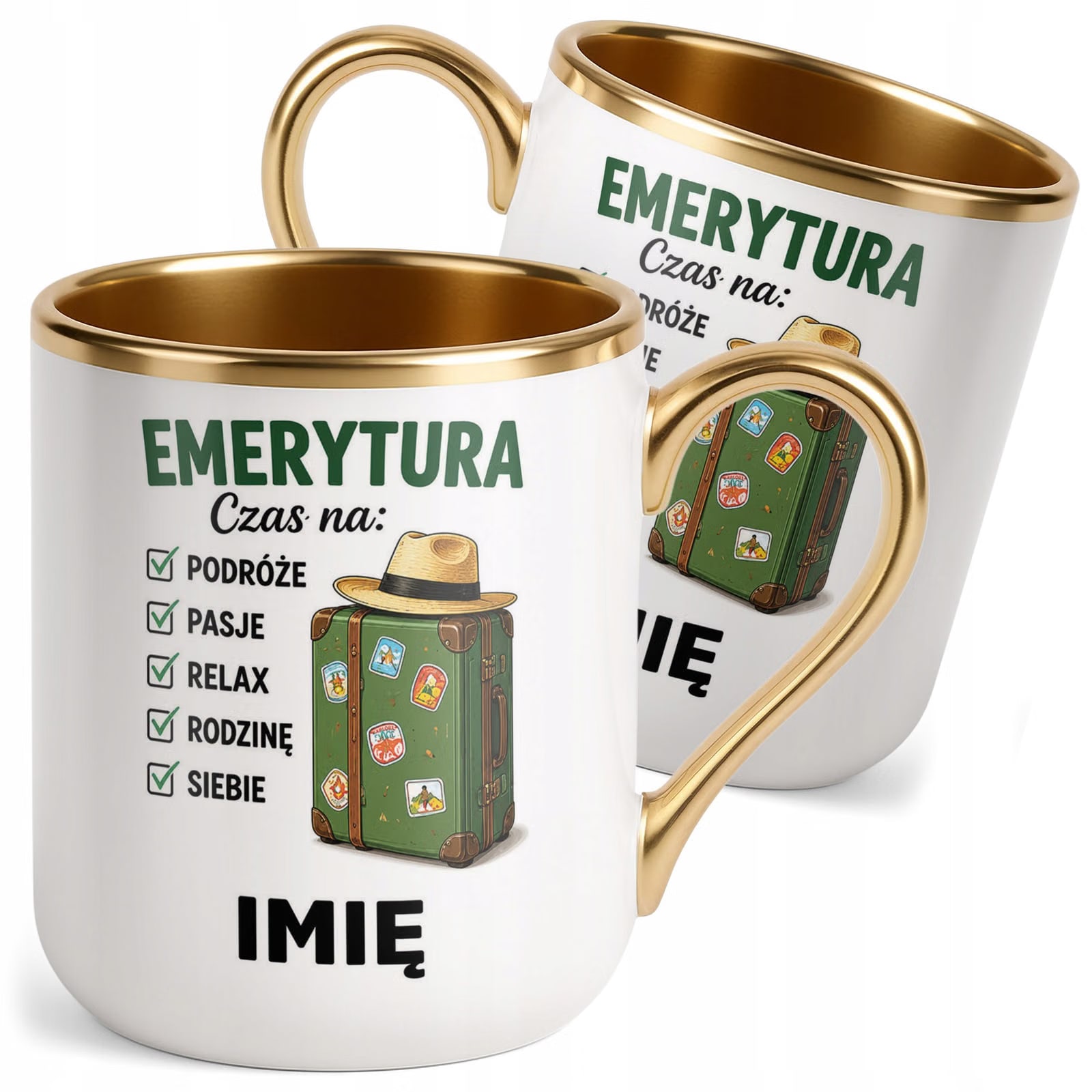 Kubek Personalizowany z nadrukiem Premium Złoty Emerytura Prezent