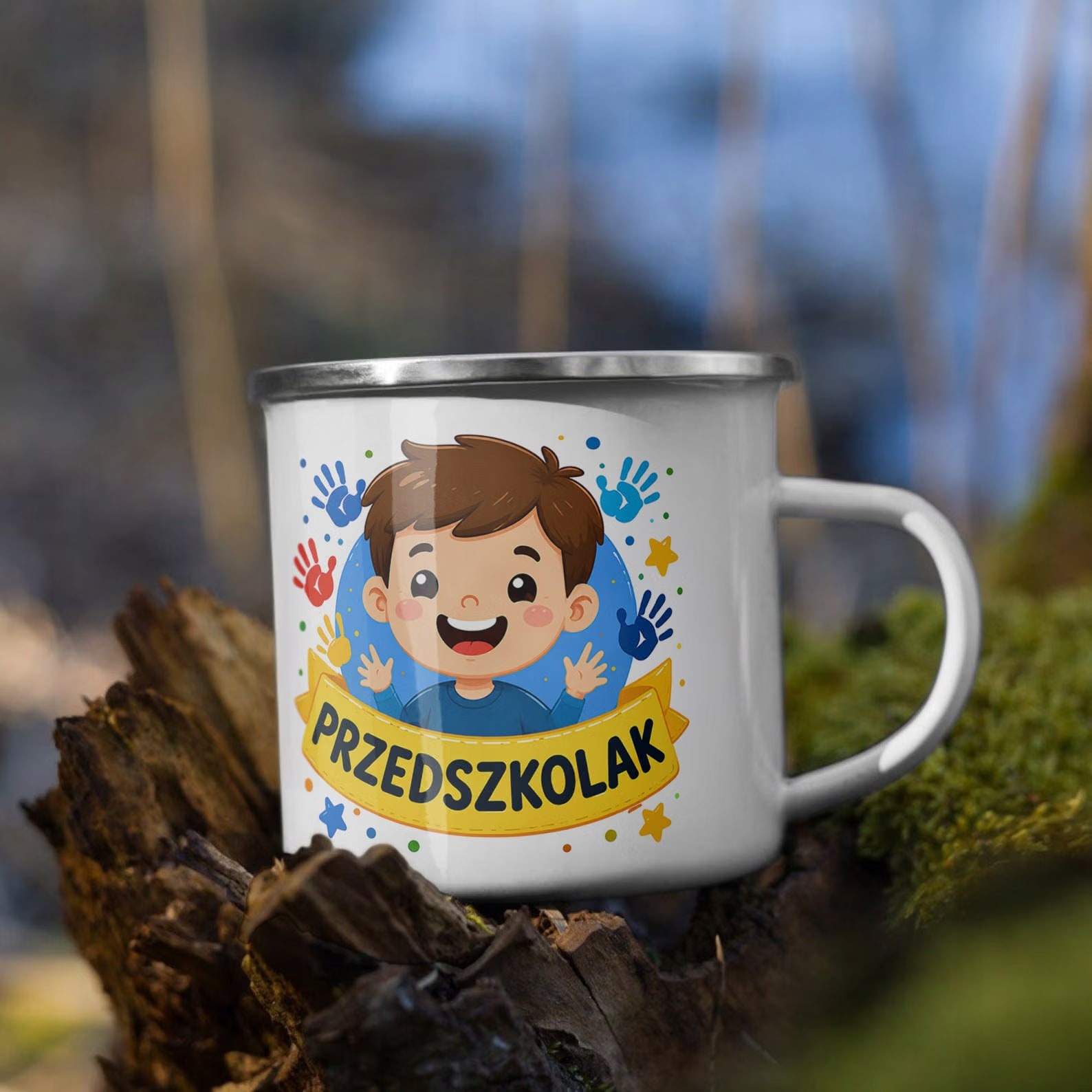 Zestaw Kubek Emaliowany Poduszka Z Nadrukiem Przedszkolak Szkoła Prezent