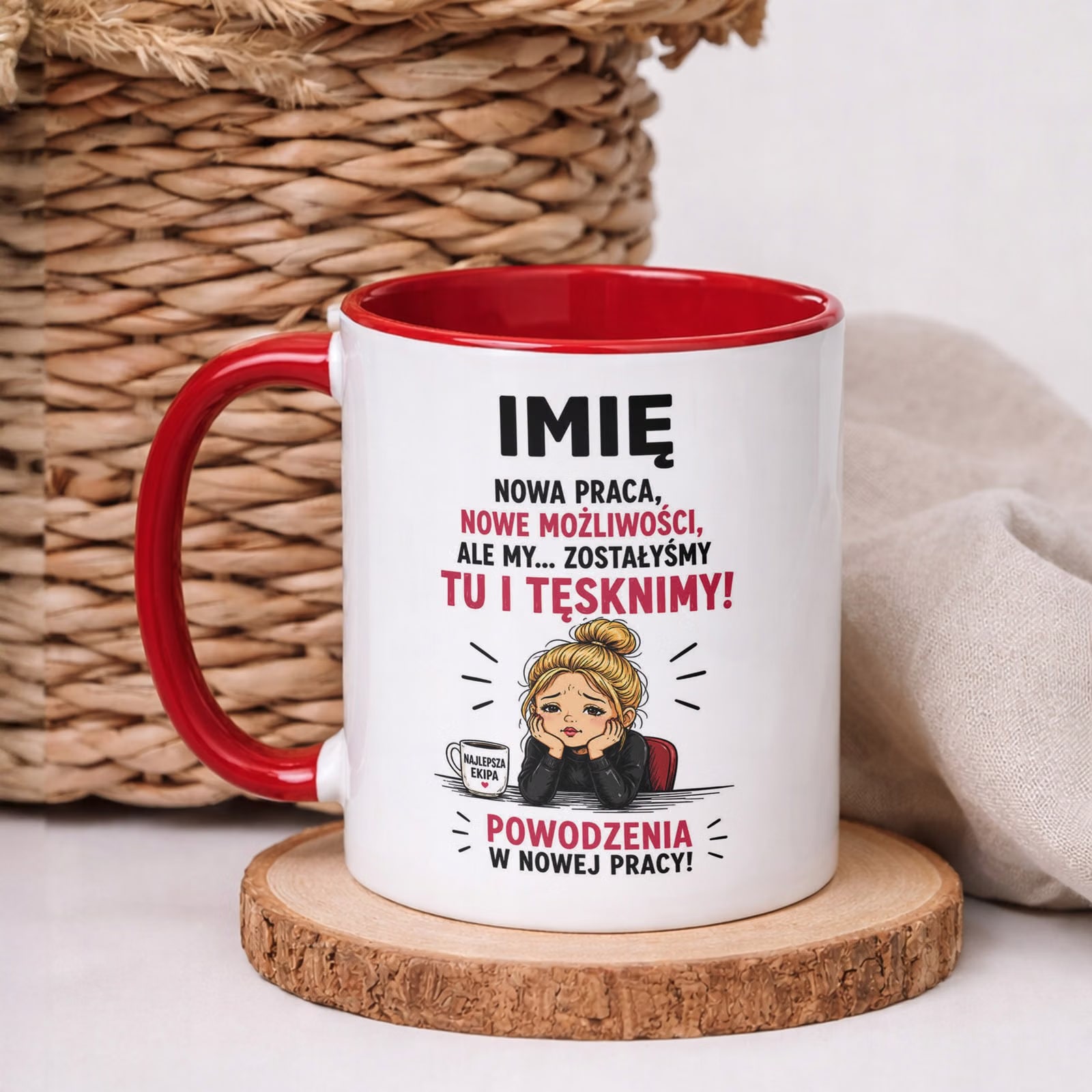Kubek Czerwony Personalizowany z Nadrukiem Pożegnanie Odejście z Pracy