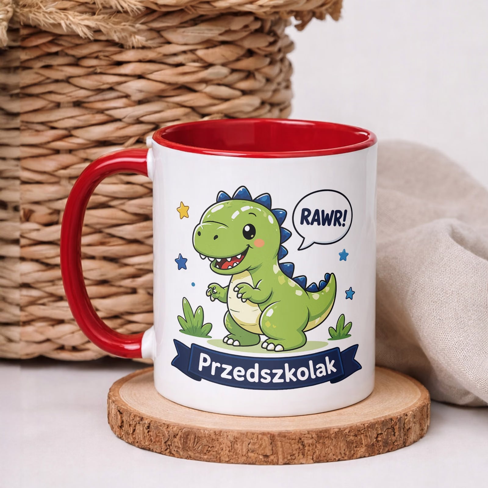 Kubek Czerwony z nadrukiem Przedszkolak Szkoła Dla Dzieci Prezent