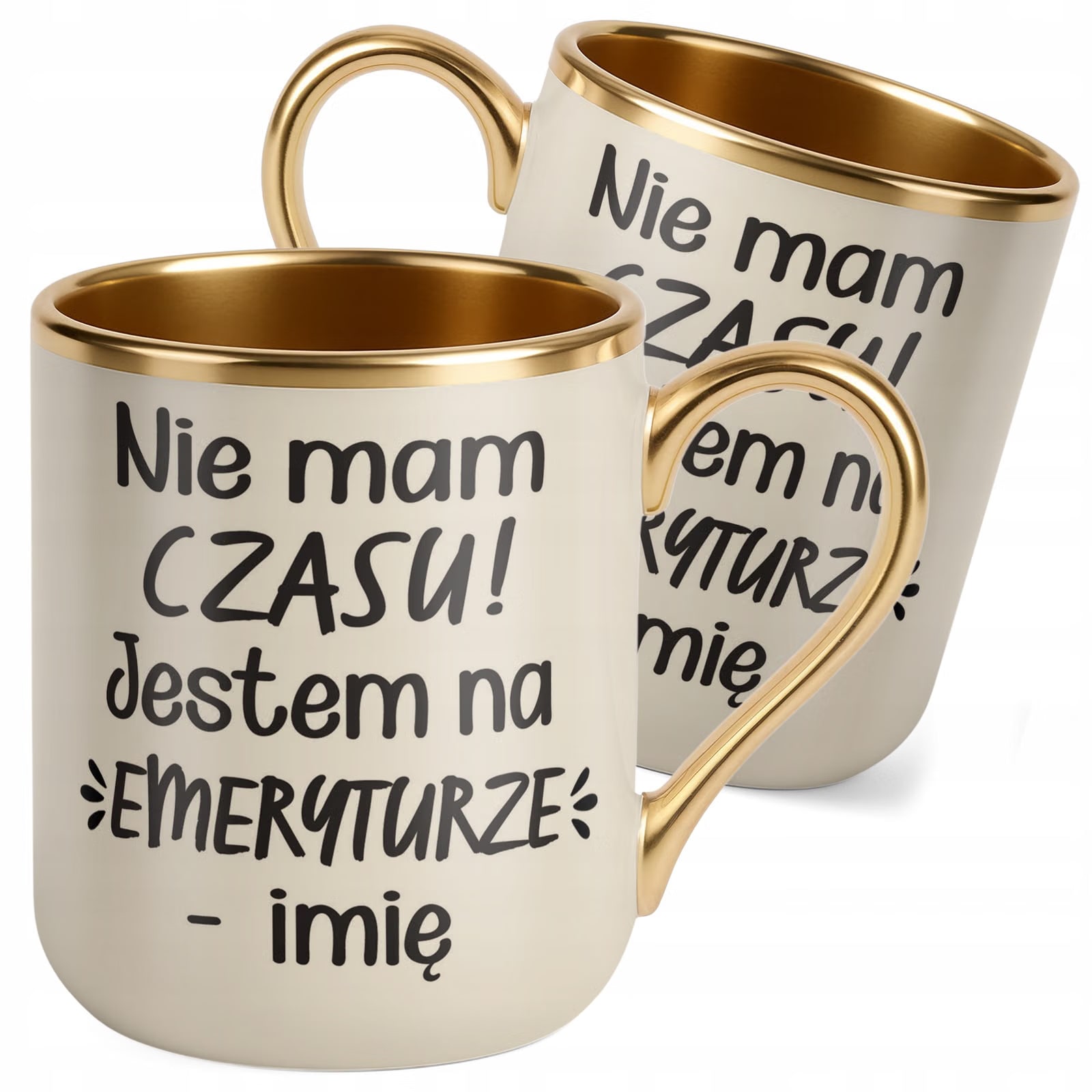 Kubek Premium Złoty Ecru Personalizowany z okazji Emerytury