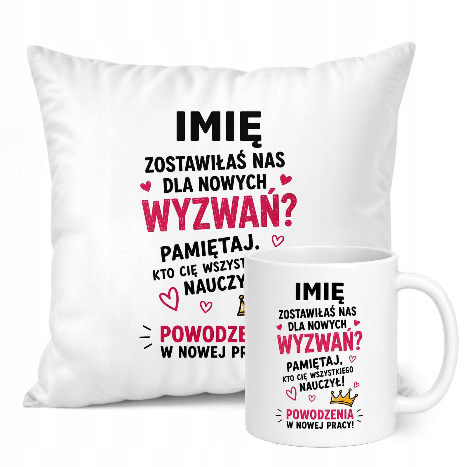 Zestaw Personalizowany Kubek Biały Poduszka Odejście z Pracy Prezent