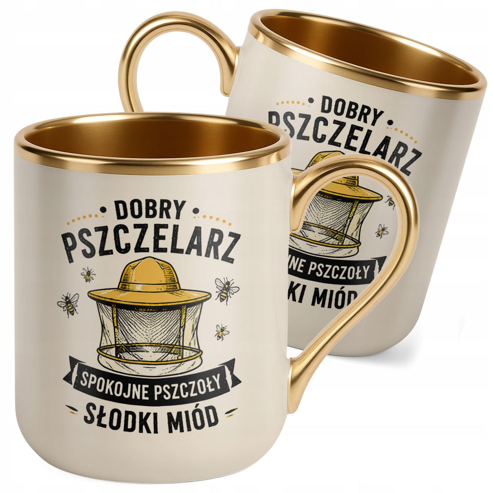 Kubek z nadrukiem Premium Złoty Ecru Dla Pszczelarza Szef Pasieki Prezent