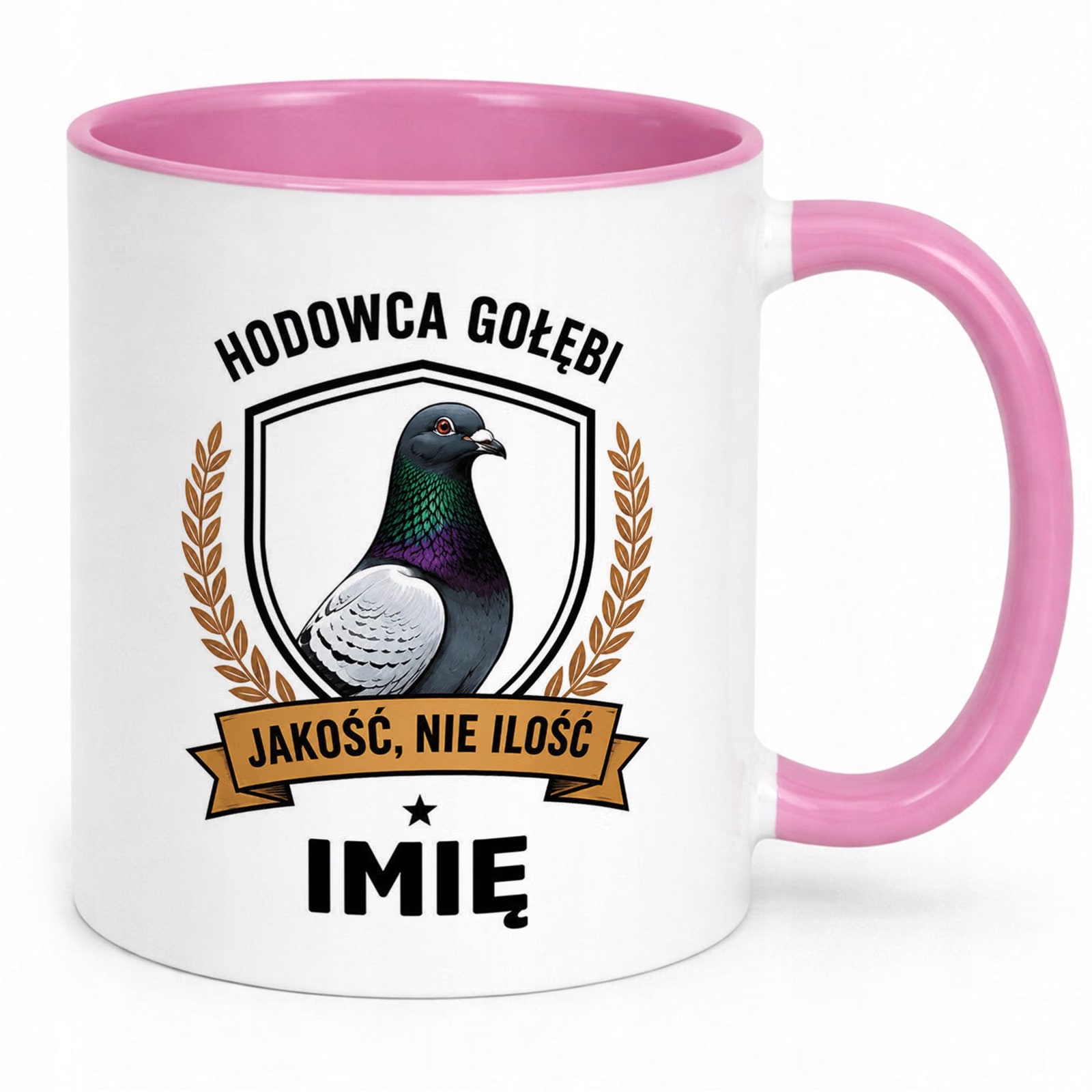 Różowy Kubek Personalizowany z nadrukiem Dla Gołębiarza Upominek Prezent