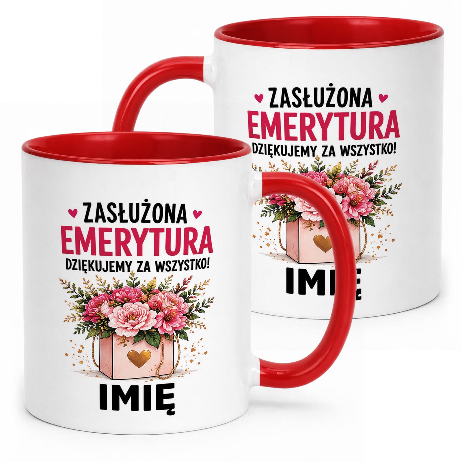 Kubek Czerwony Personalizowany z Nadrukiem Emerytura Dla Emerytki Prezent
