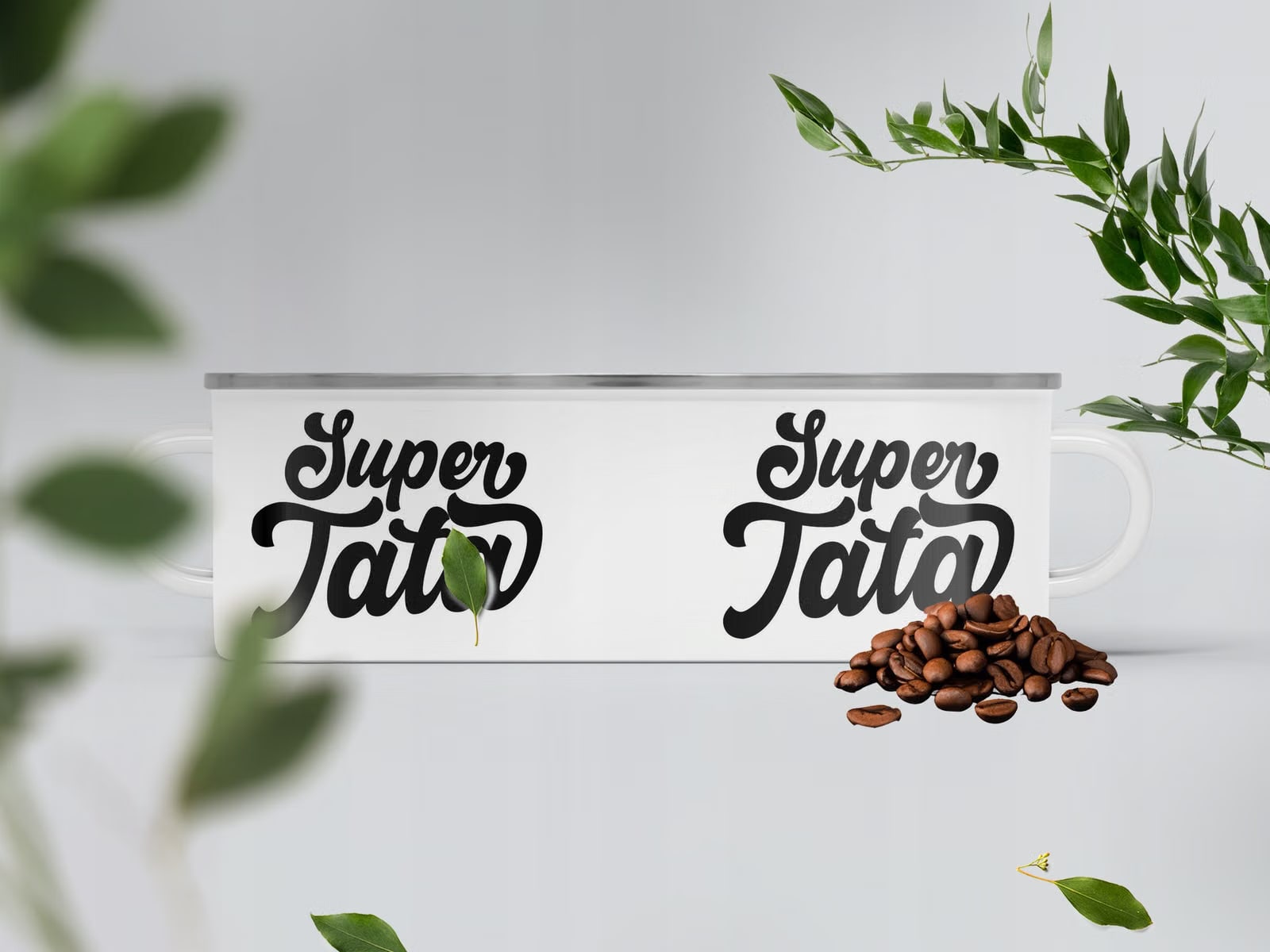 Kubek Emaliowany Dzień Ojca Dla Taty Super Tata z Nadrukiem Biały Metalowy