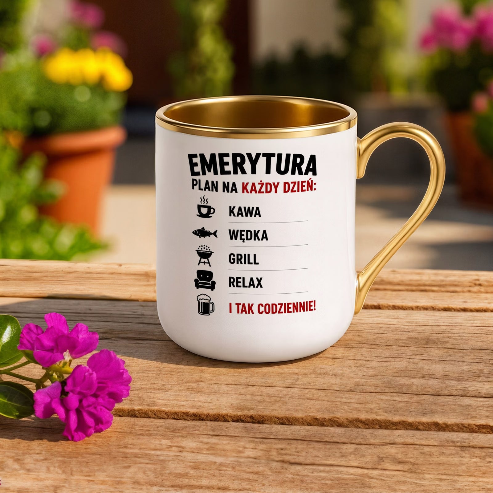 Kubek z nadrukiem Premium Złoty Emerytura Dla Emeryta Prezent