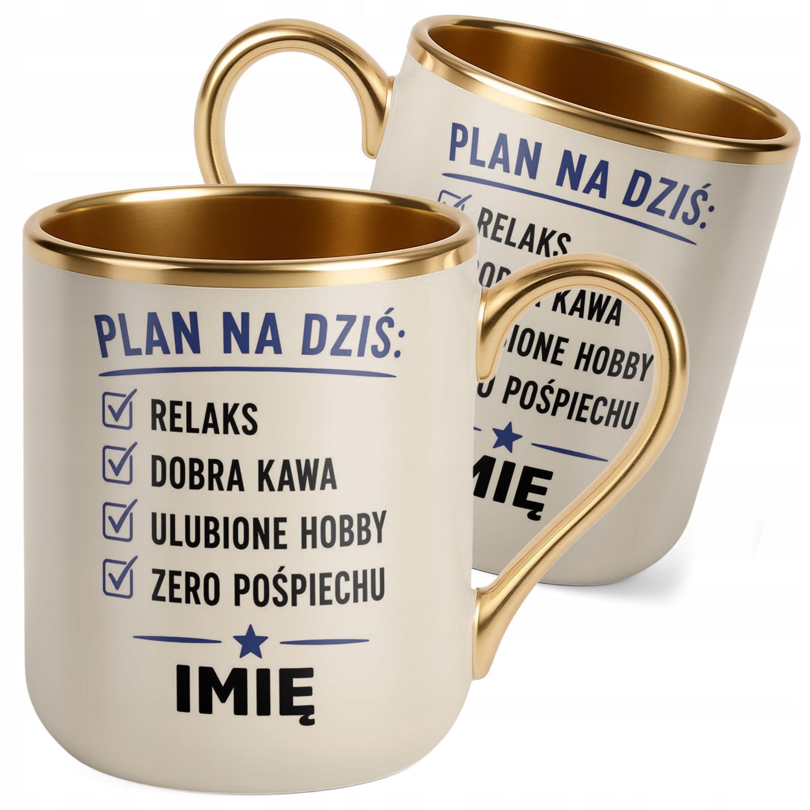 Kubek Personalizowany z nadrukiem Premium Złoty Ecru Emerytura Prezent
