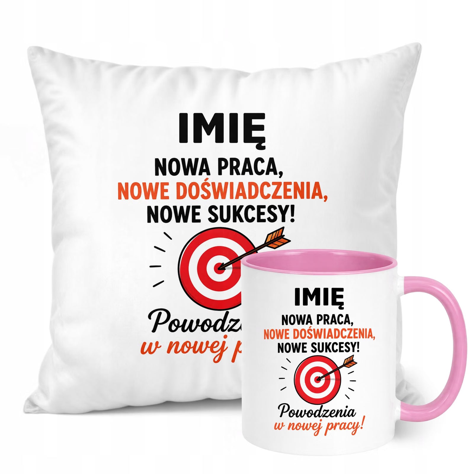 Zestaw Personalizowany Kubek Różowy Poduszka Odejście z Pracy Prezent