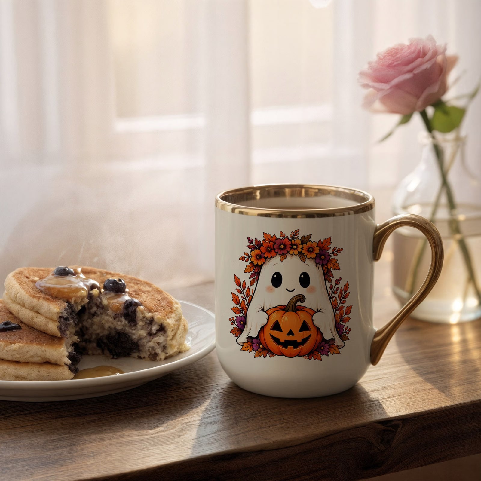 Kubek Premium Złoty Ecru z Nadrukiem Halloween Jesień Prezent