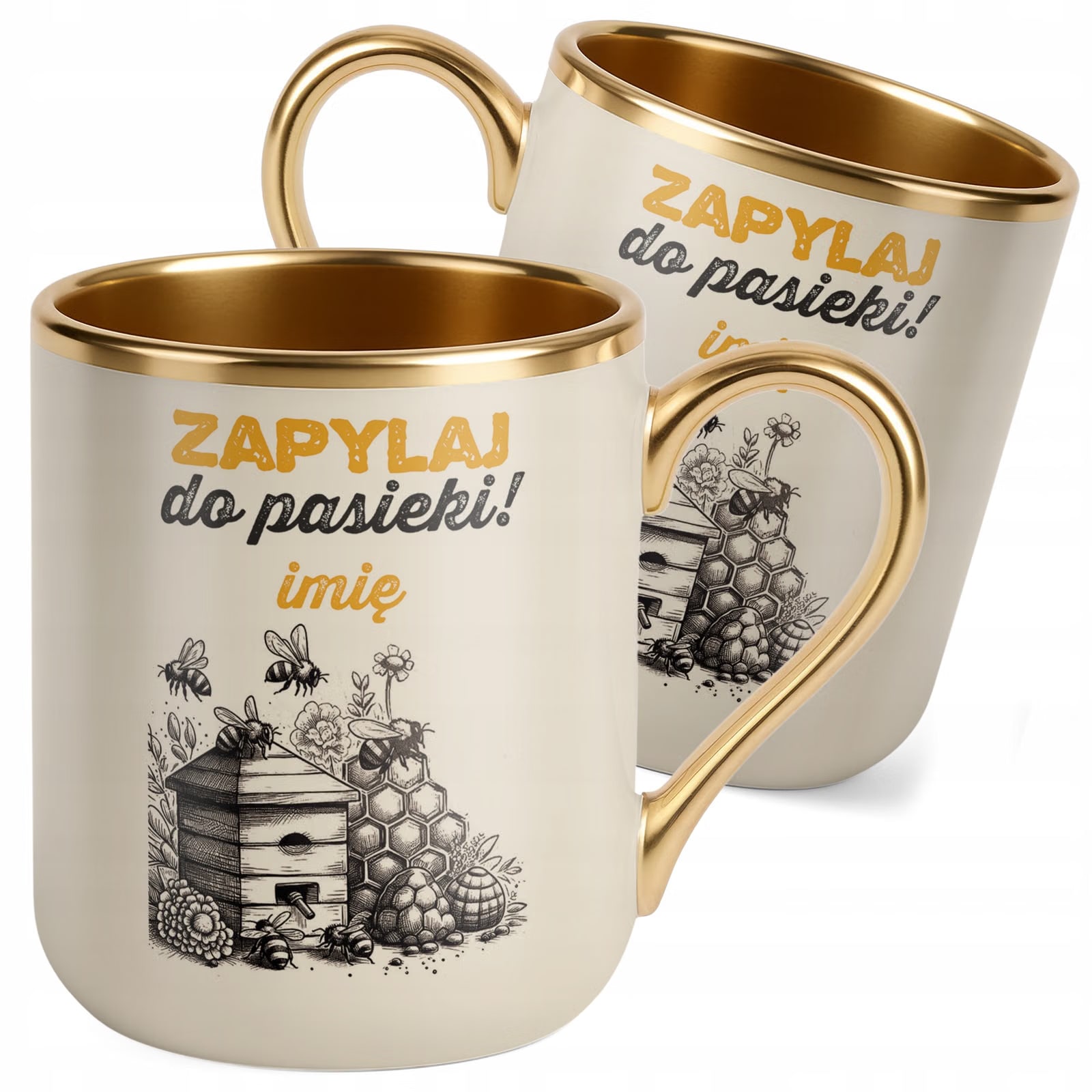 Kubek Premium Złoty Ecru Personalizowany Dla Pszczelarza
