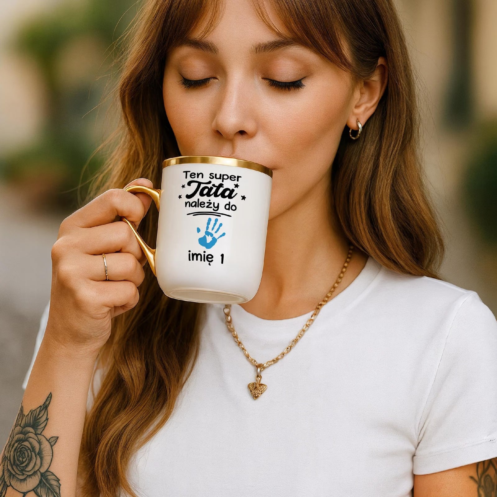 Kubek Premium Złoty Personalizowany Dzień Ojca Tata Należy Do Imię Prezent
