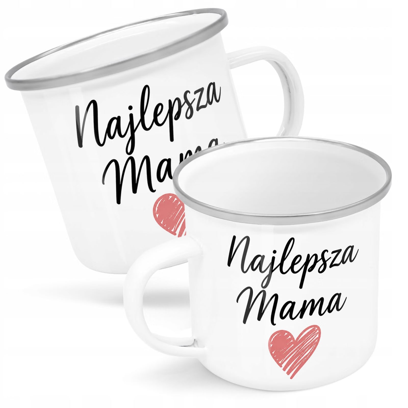 Kubek Emaliowany dla mamy Dzień Matki fajny z z Nadrukiem Biały Metalowy